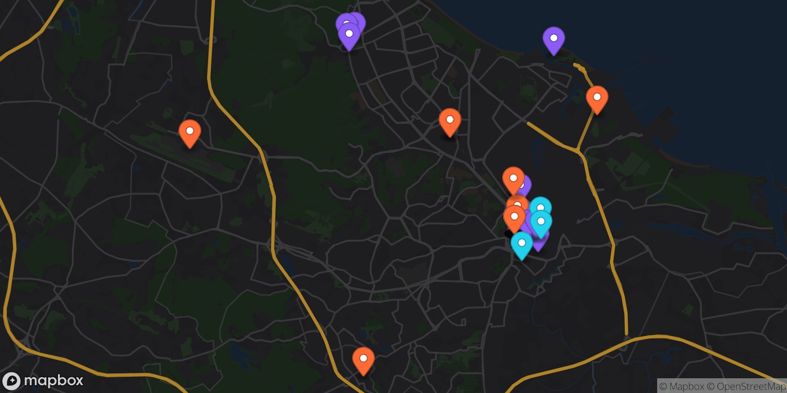 Map showing 36 locations