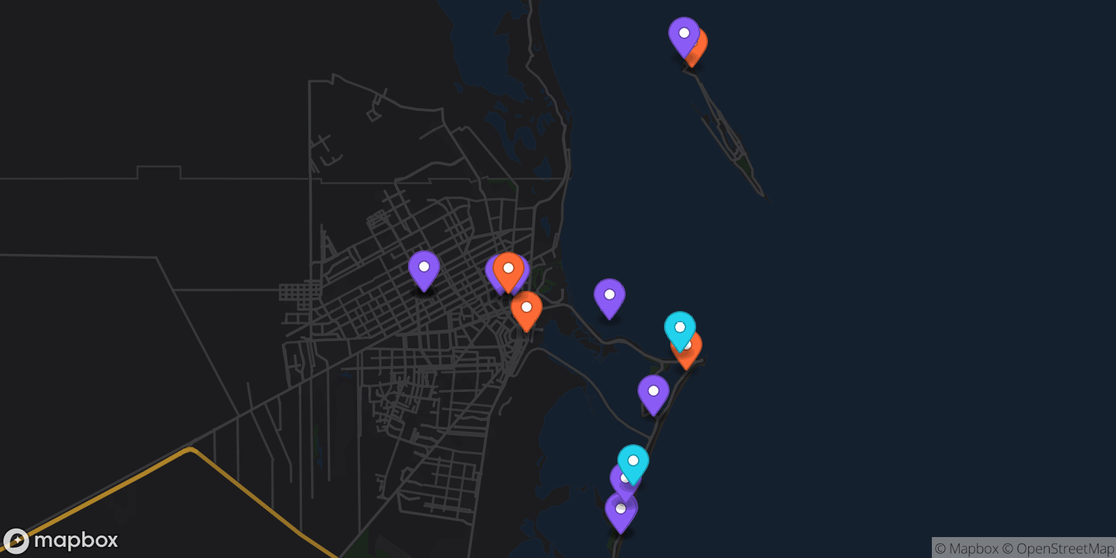 Map showing 18 locations