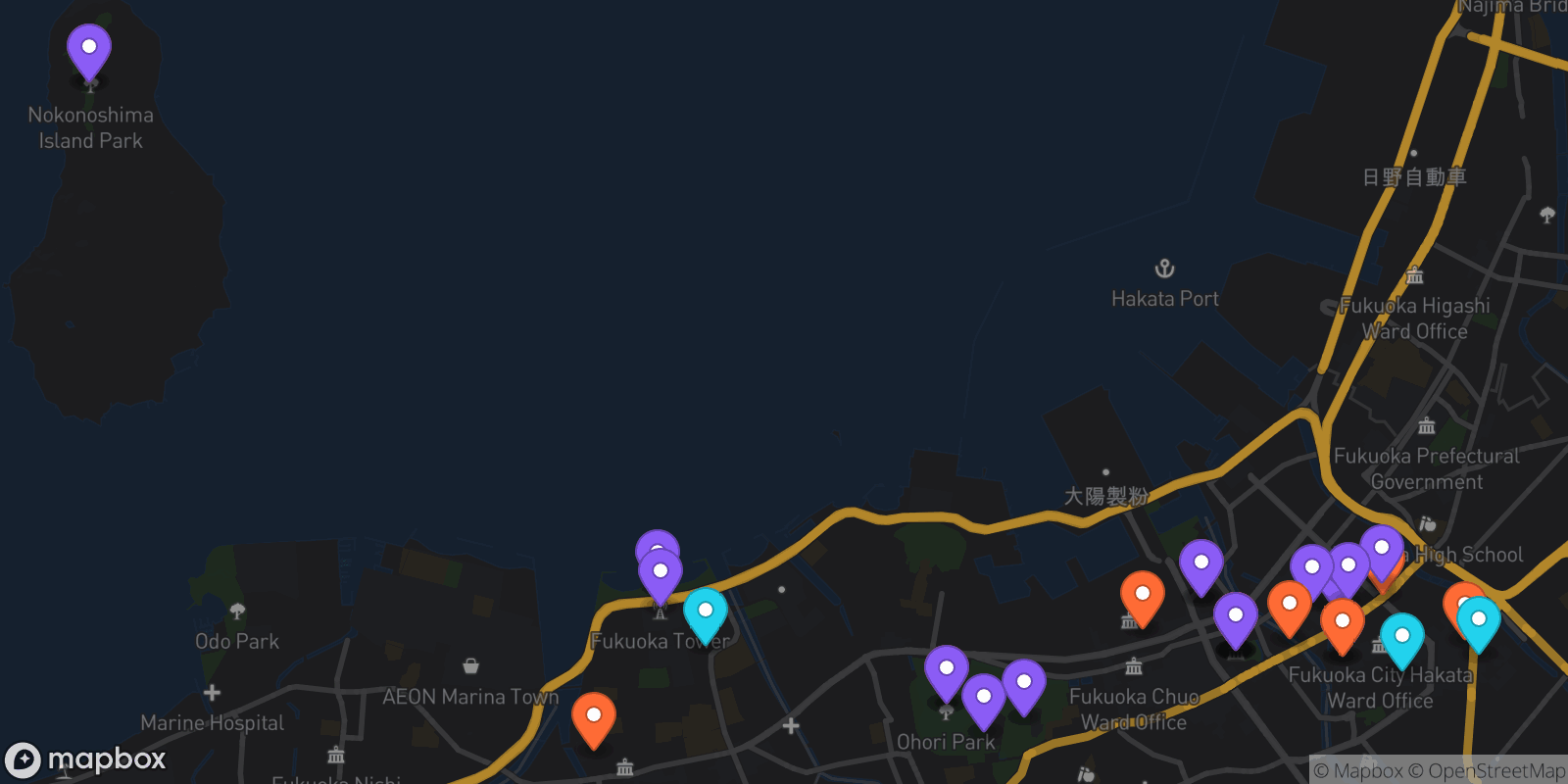 Map showing 30 locations
