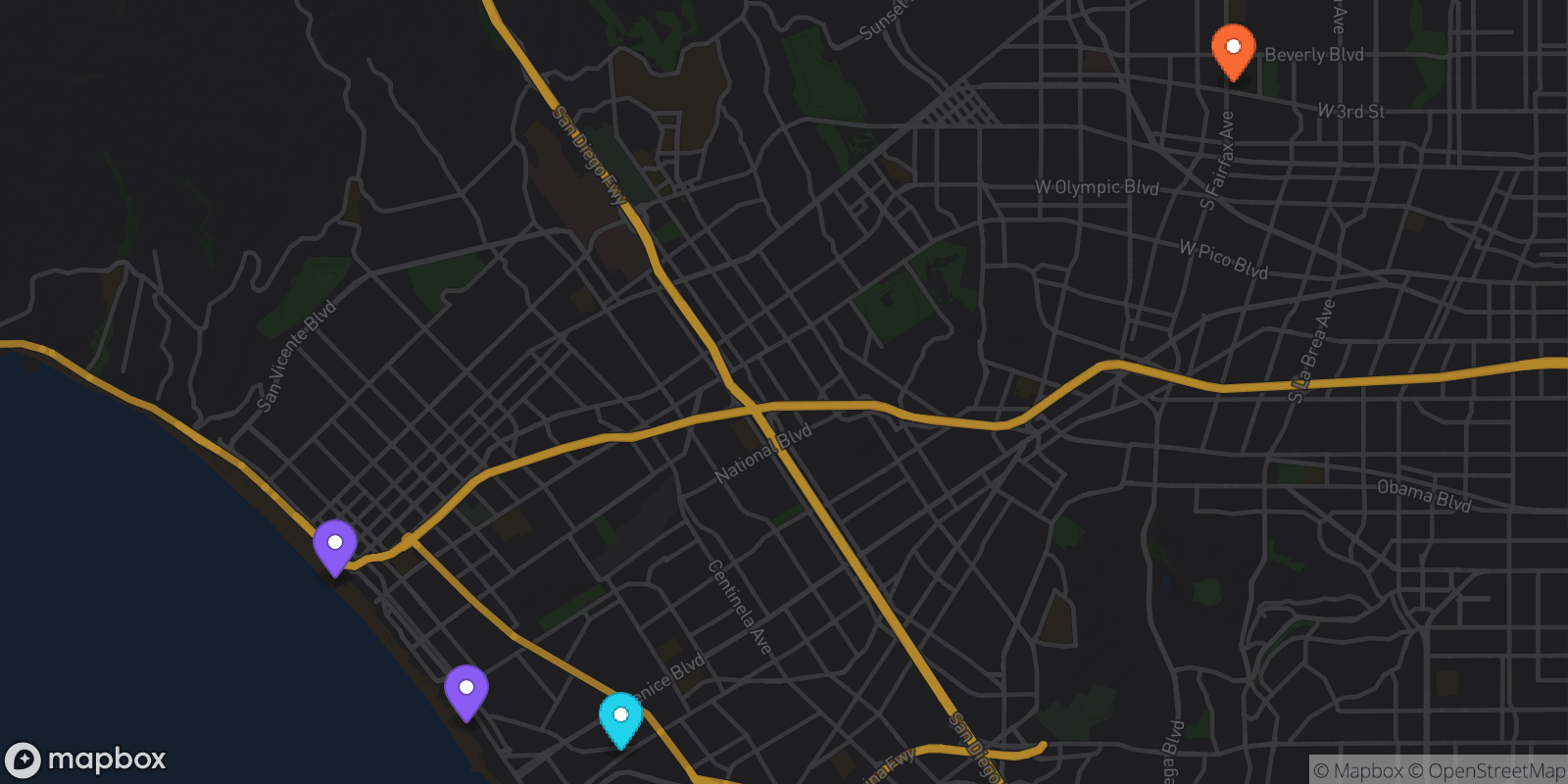 Map showing 4 locations