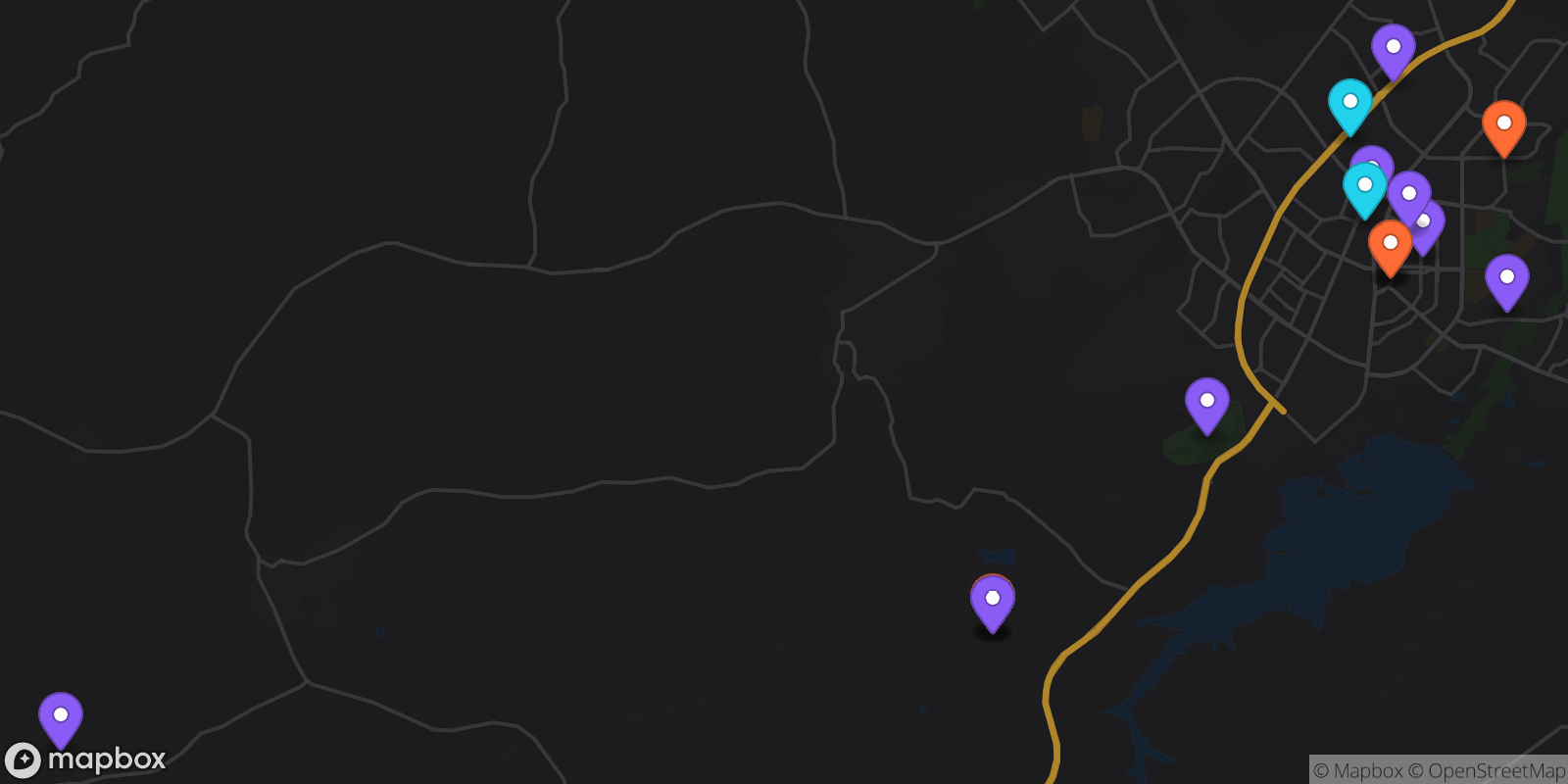 Map showing 16 locations