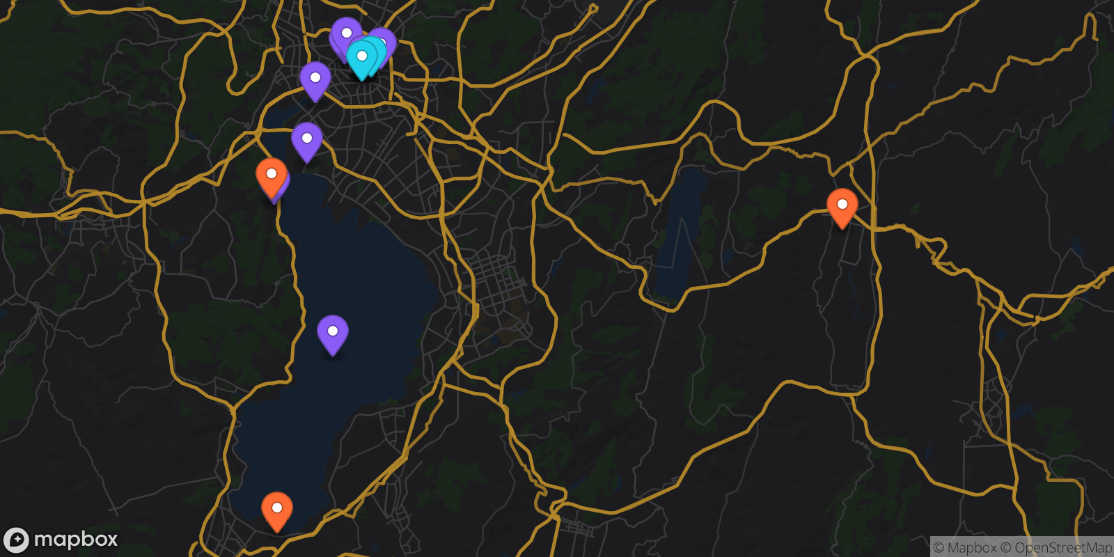 Map showing 18 locations