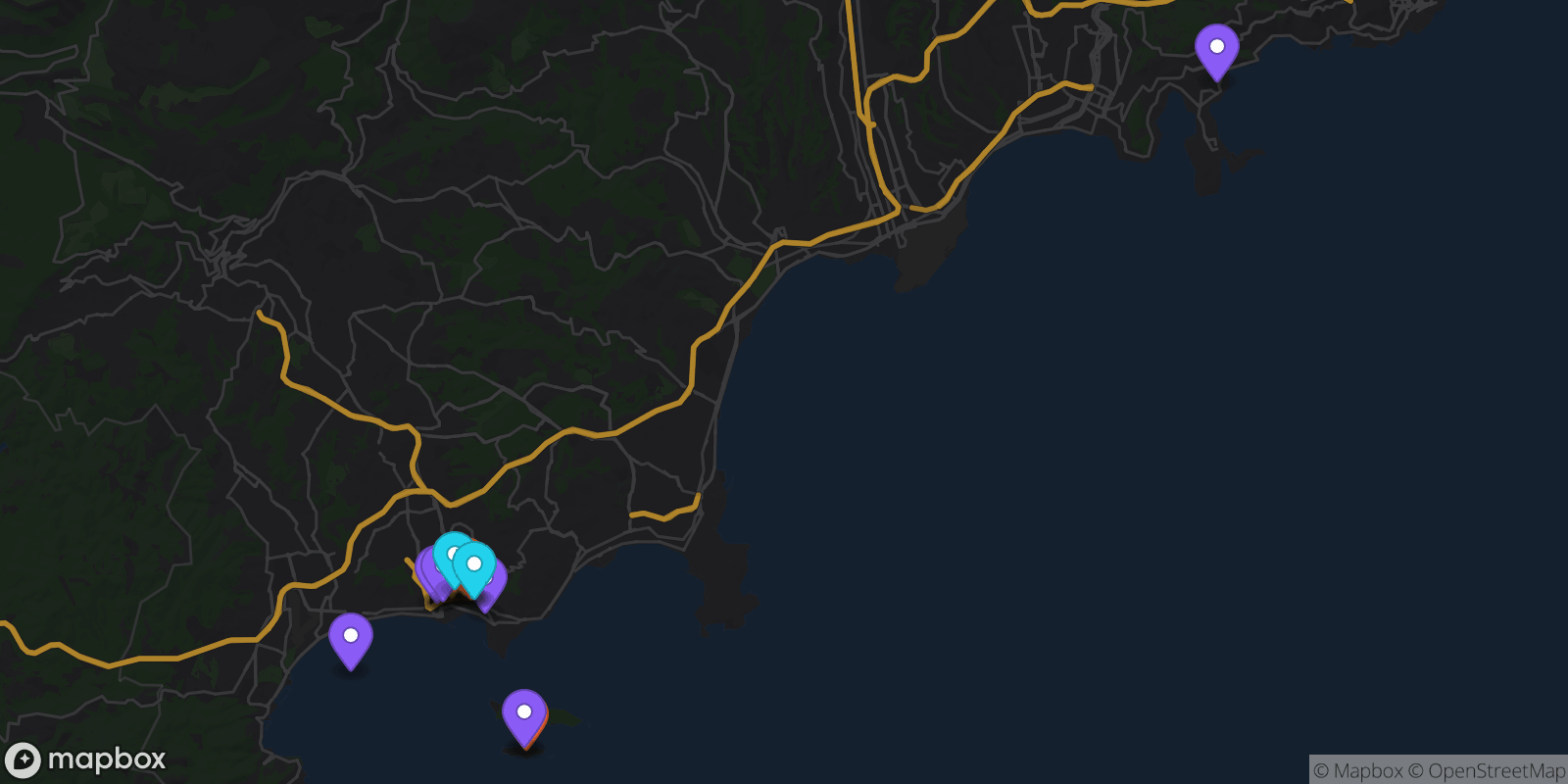 Map showing 16 locations