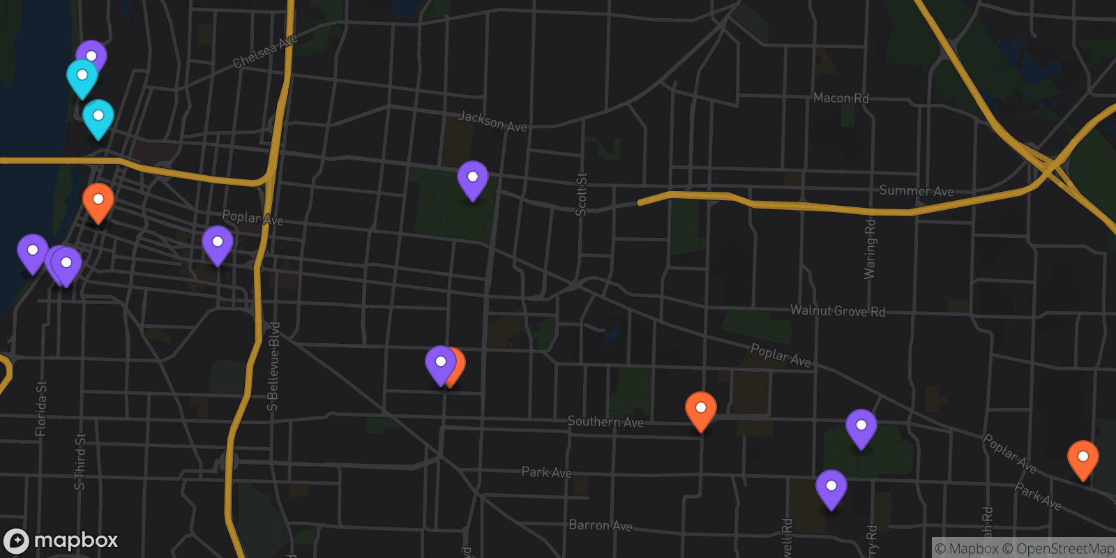 Map showing 17 locations