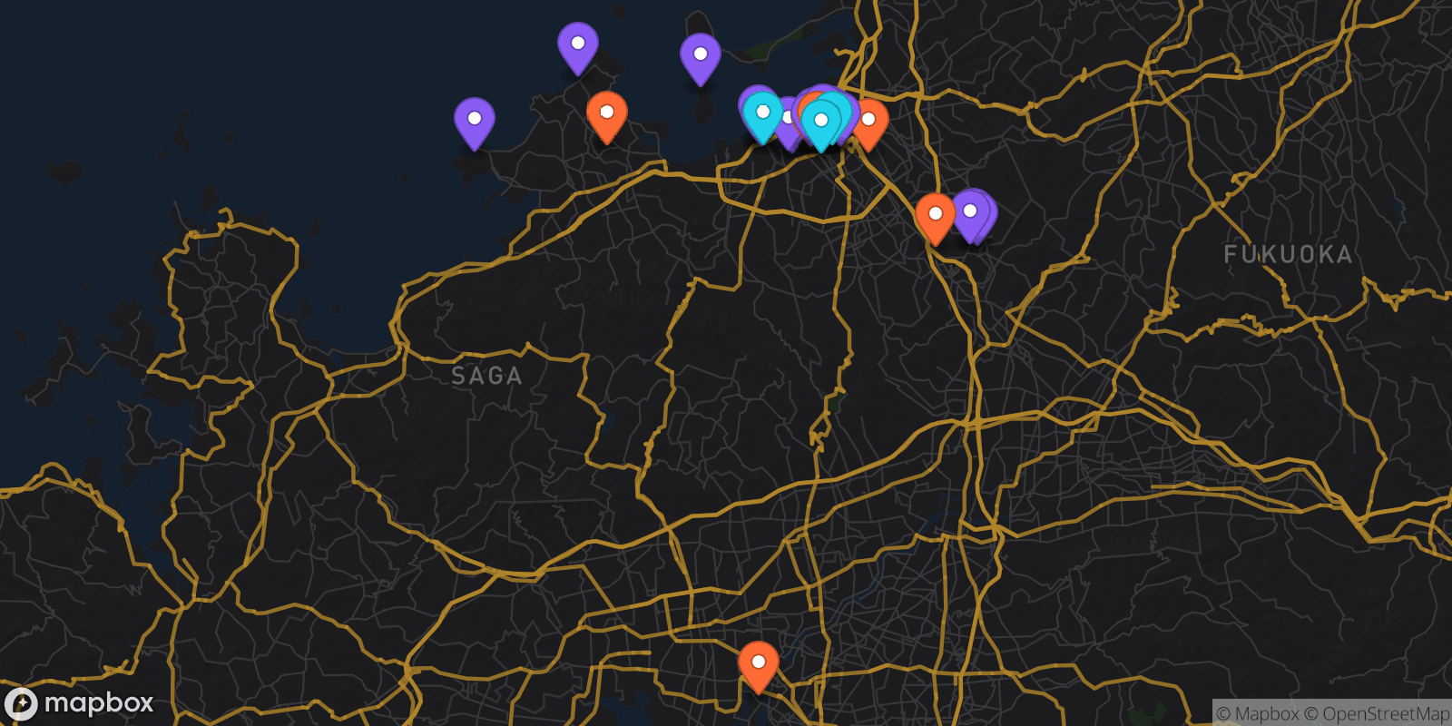 Map showing 36 locations