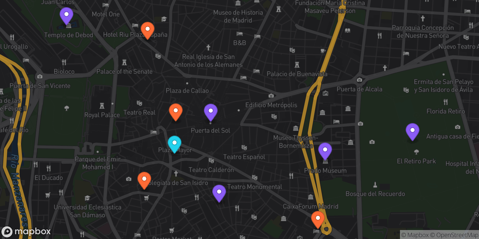 Map showing 10 locations