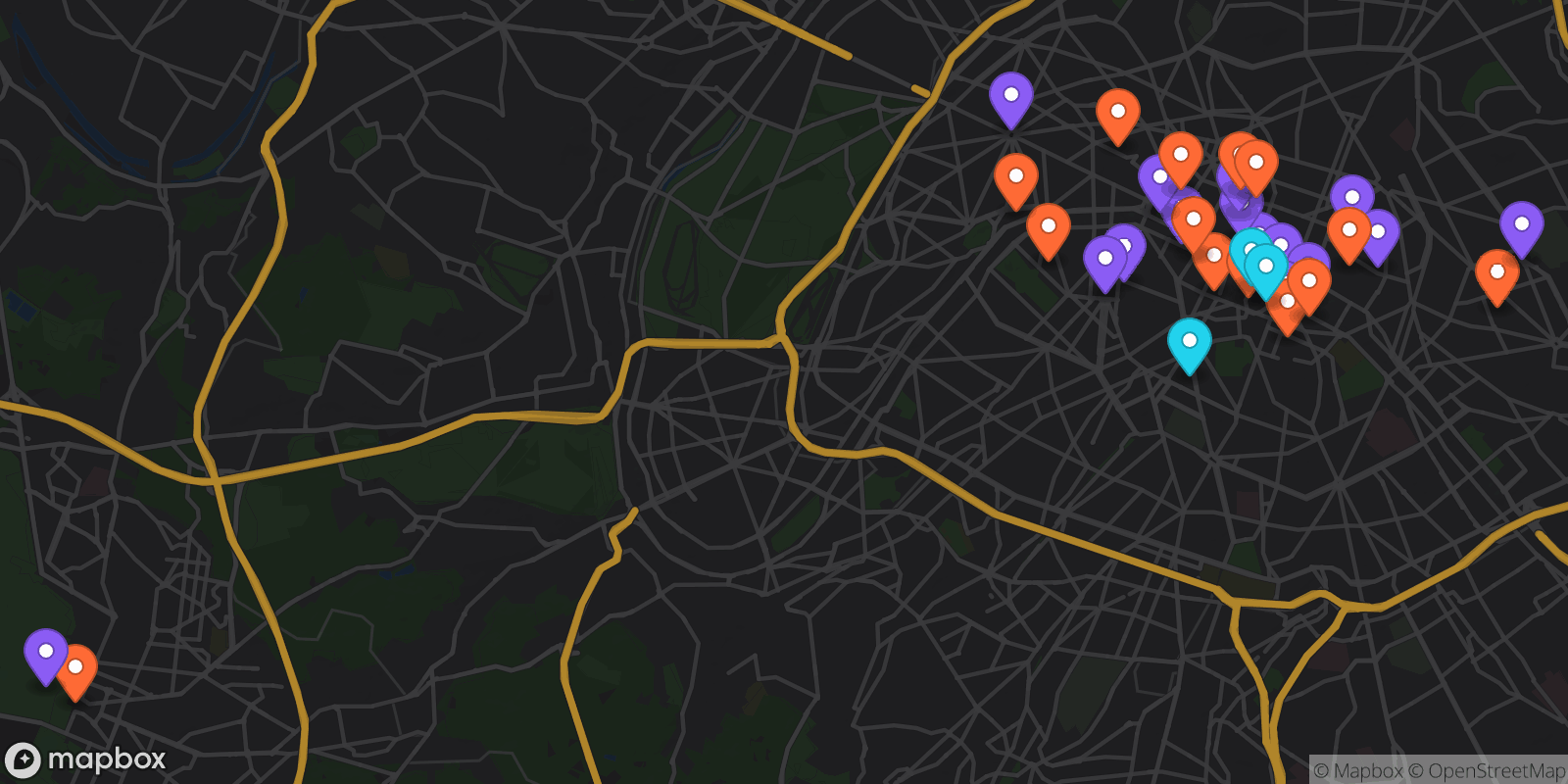 Map showing 32 locations