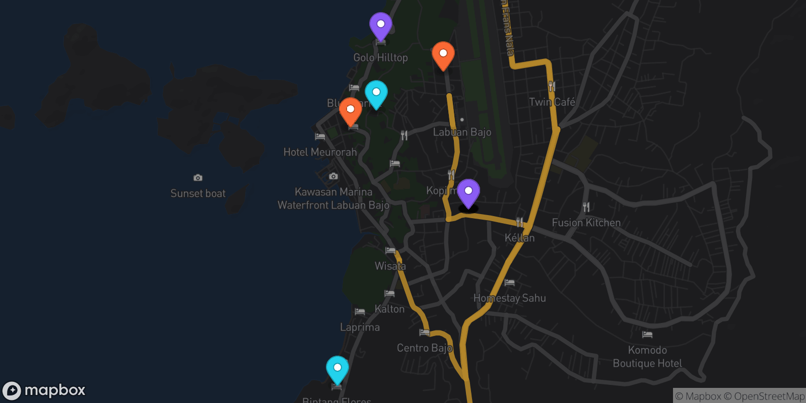Map showing 15 locations