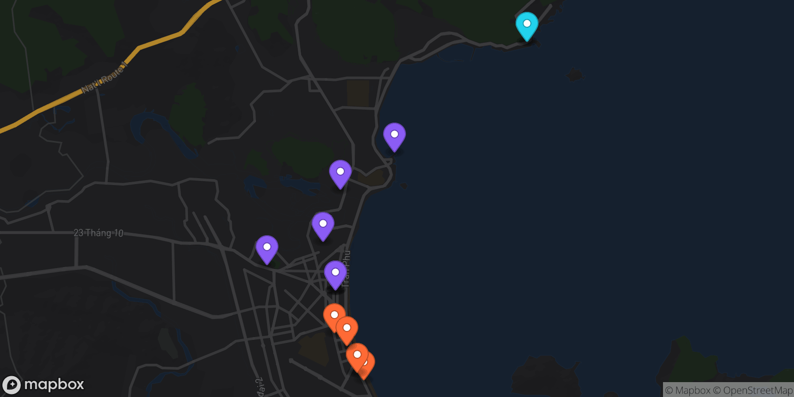 Map showing 15 locations