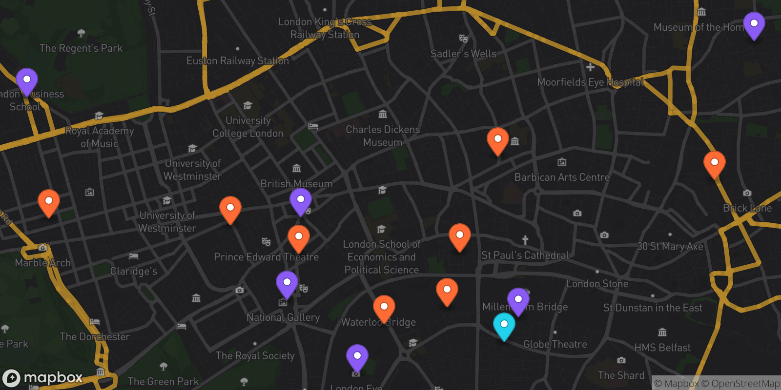Map showing 15 locations