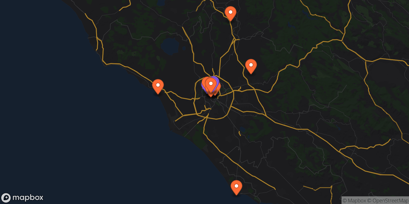 Map showing 20 locations