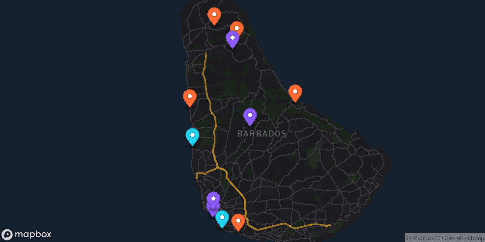 Map showing 11 locations