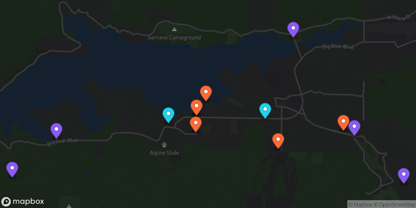Map showing 13 locations