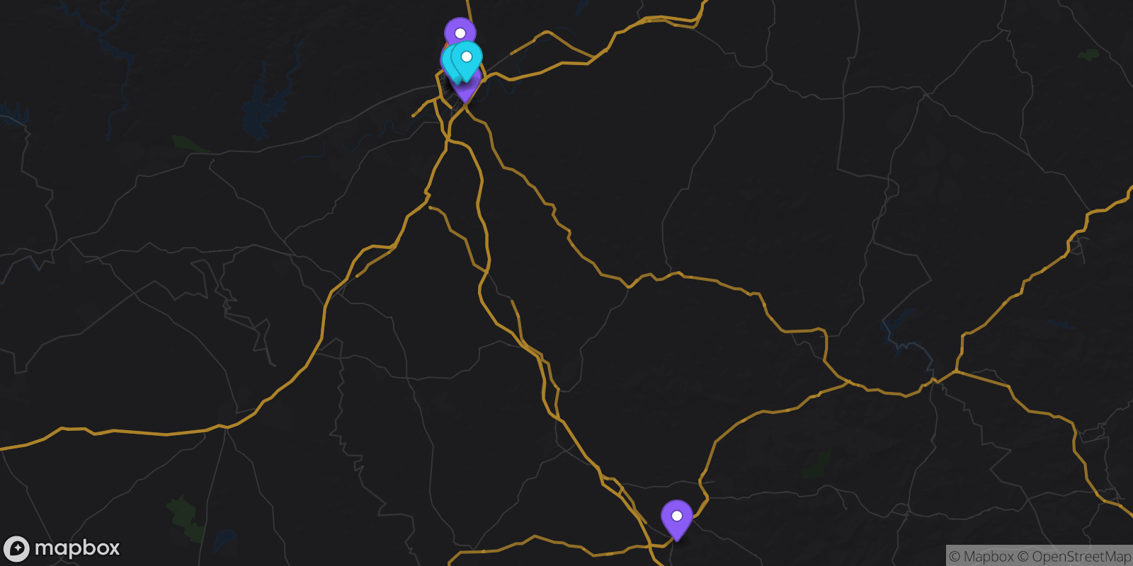 Map showing 16 locations