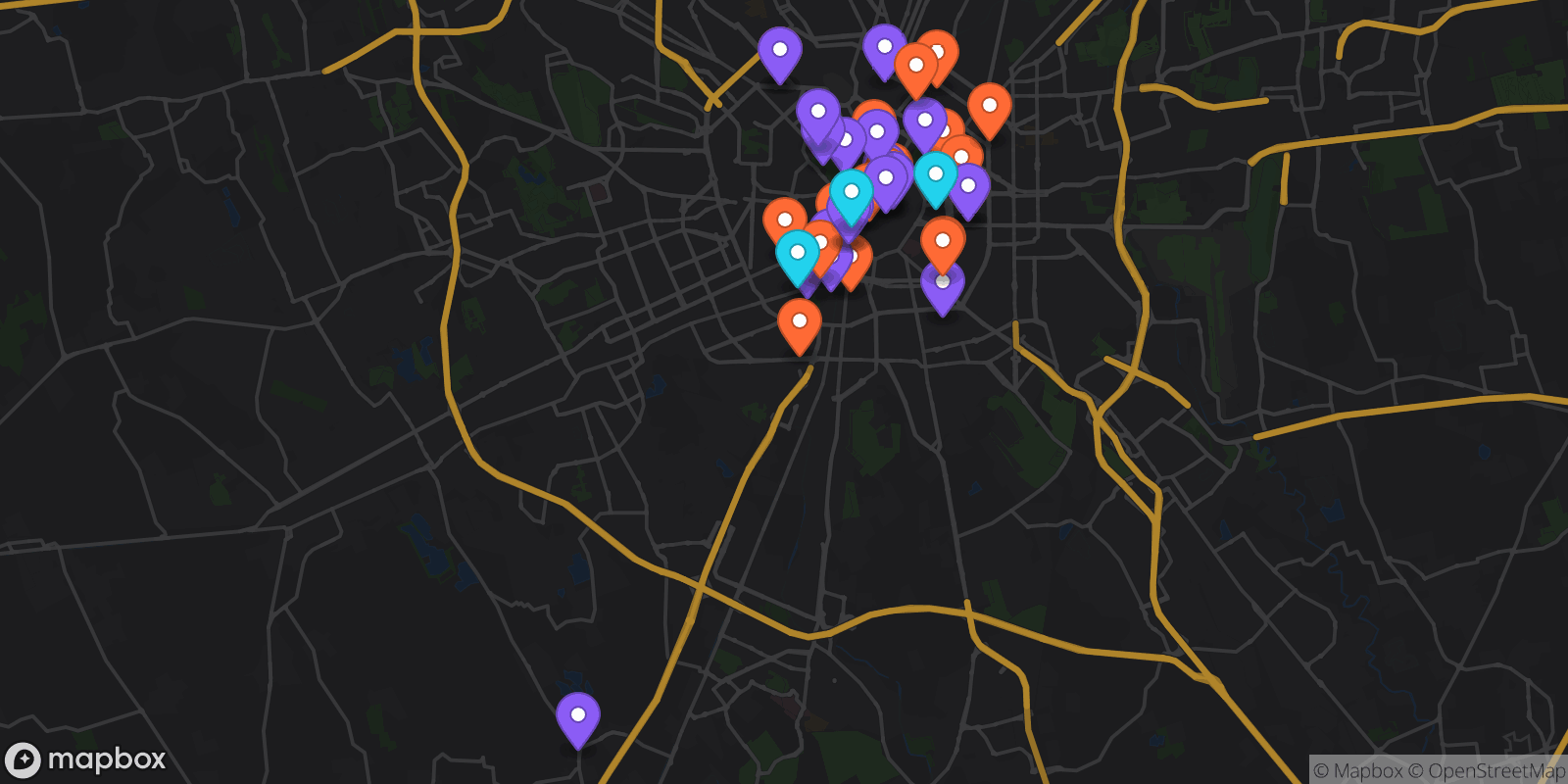 Map showing 43 locations