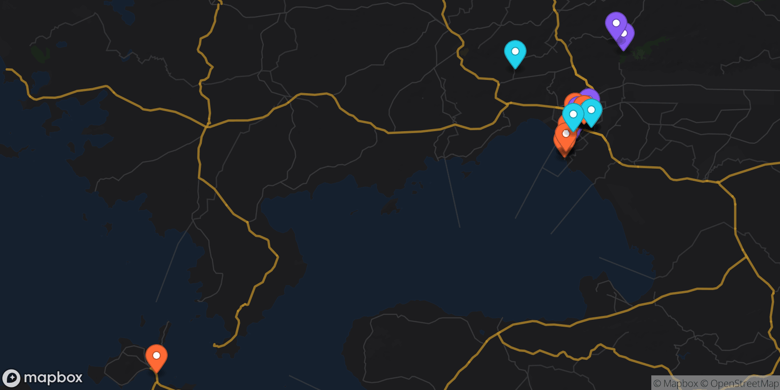 Map showing 34 locations
