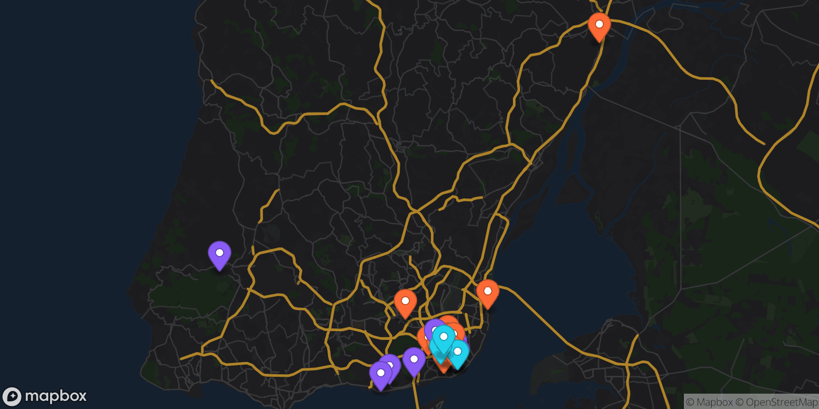 Map showing 26 locations