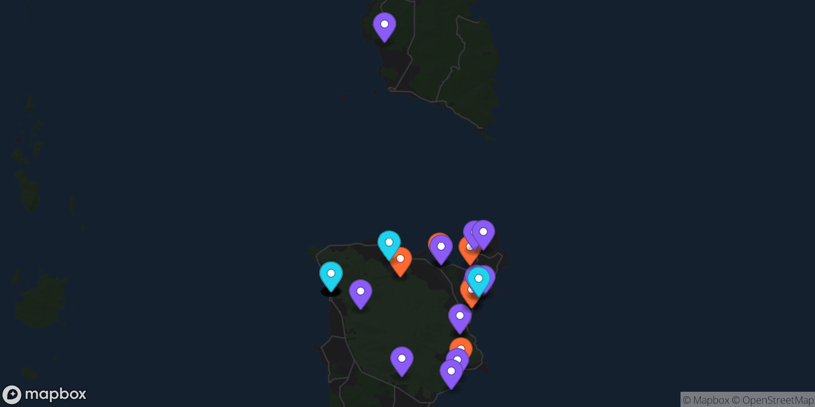 Map showing 34 locations
