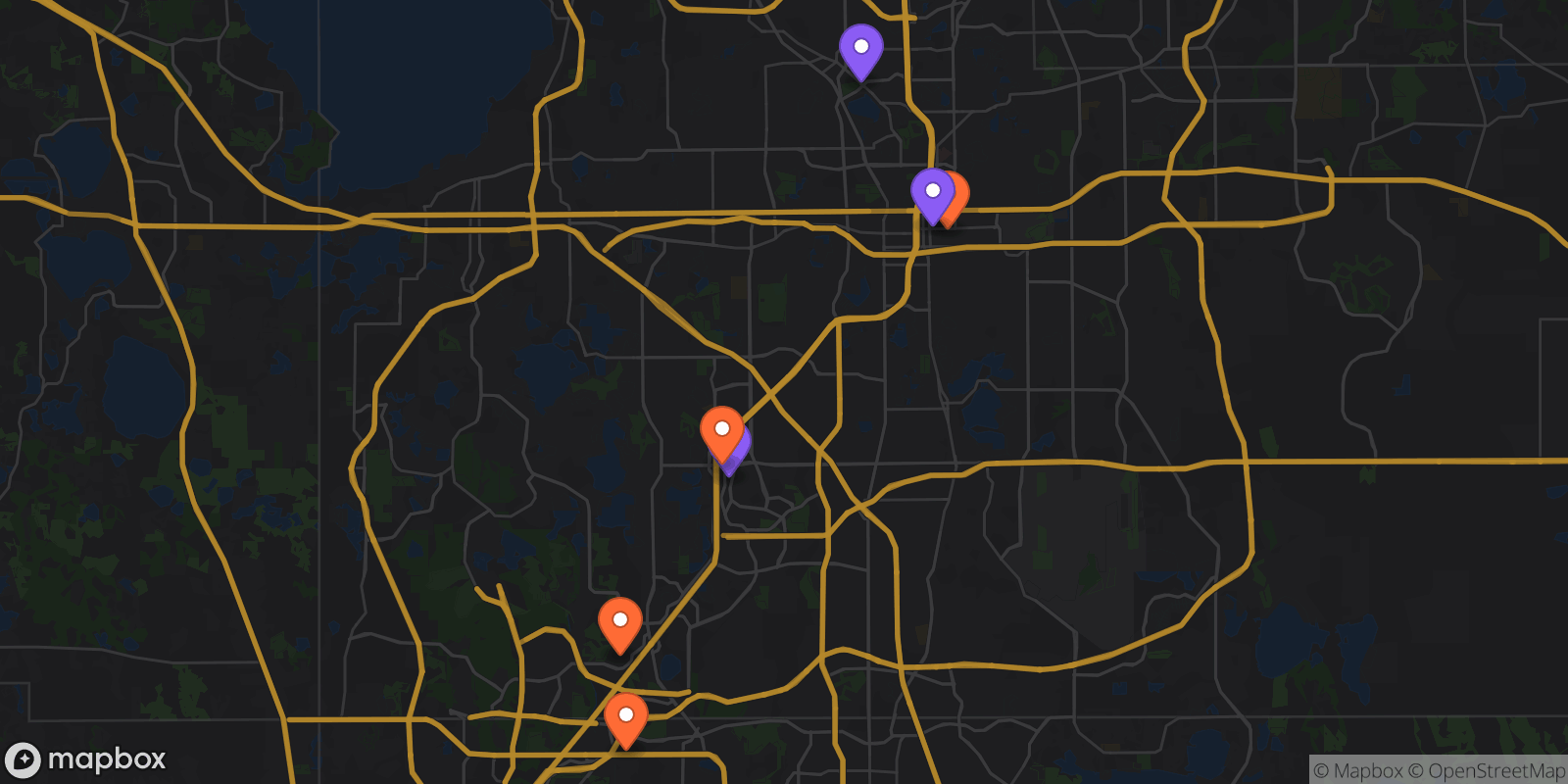 Map showing 7 locations