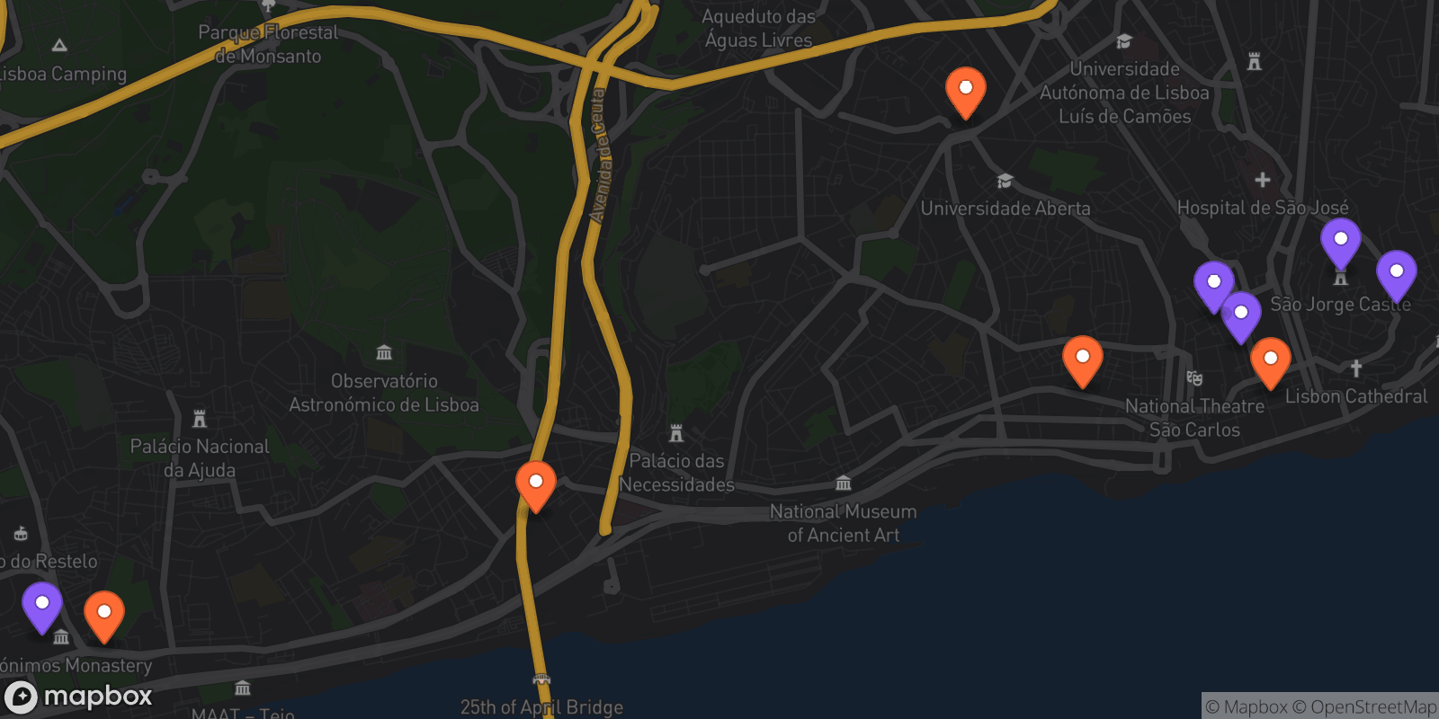 Map showing 10 locations