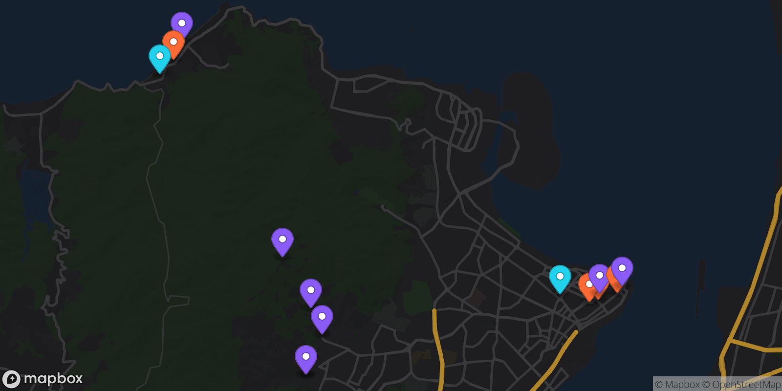 Map showing 14 locations