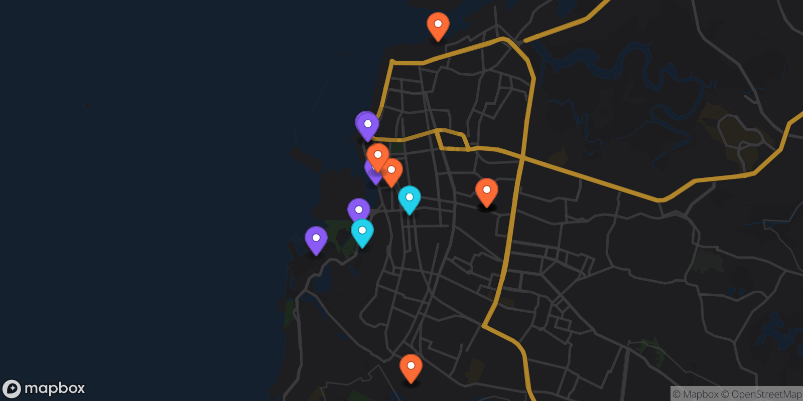 Map showing 18 locations