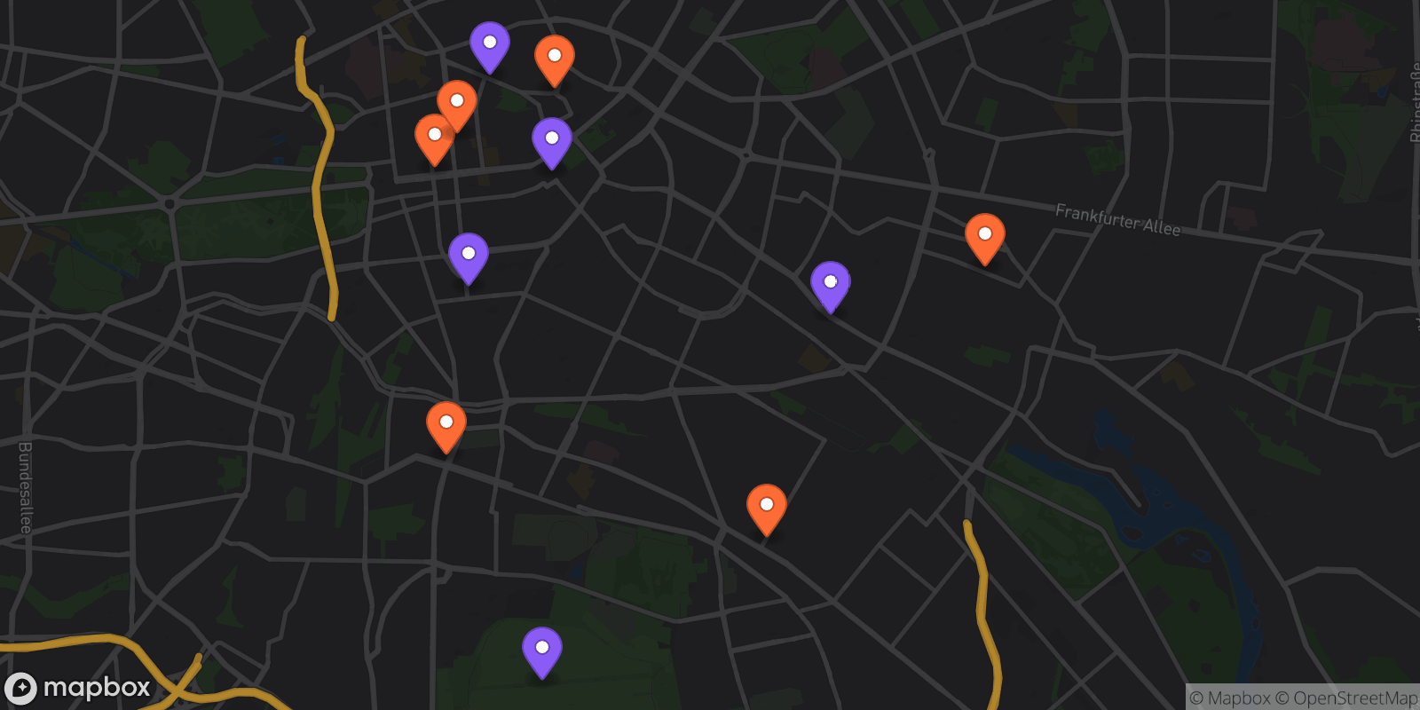 Map showing 11 locations