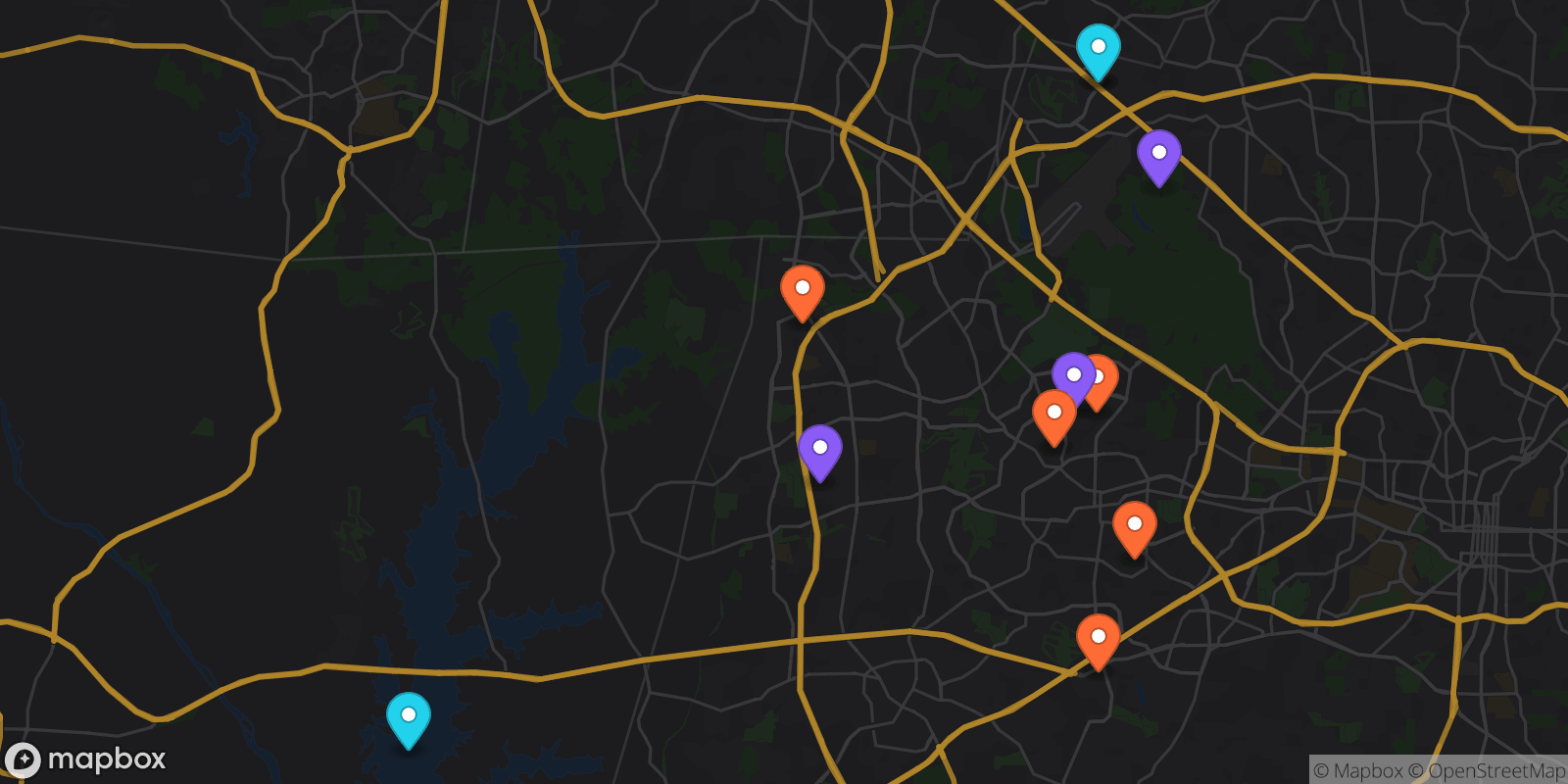 Map showing 11 locations