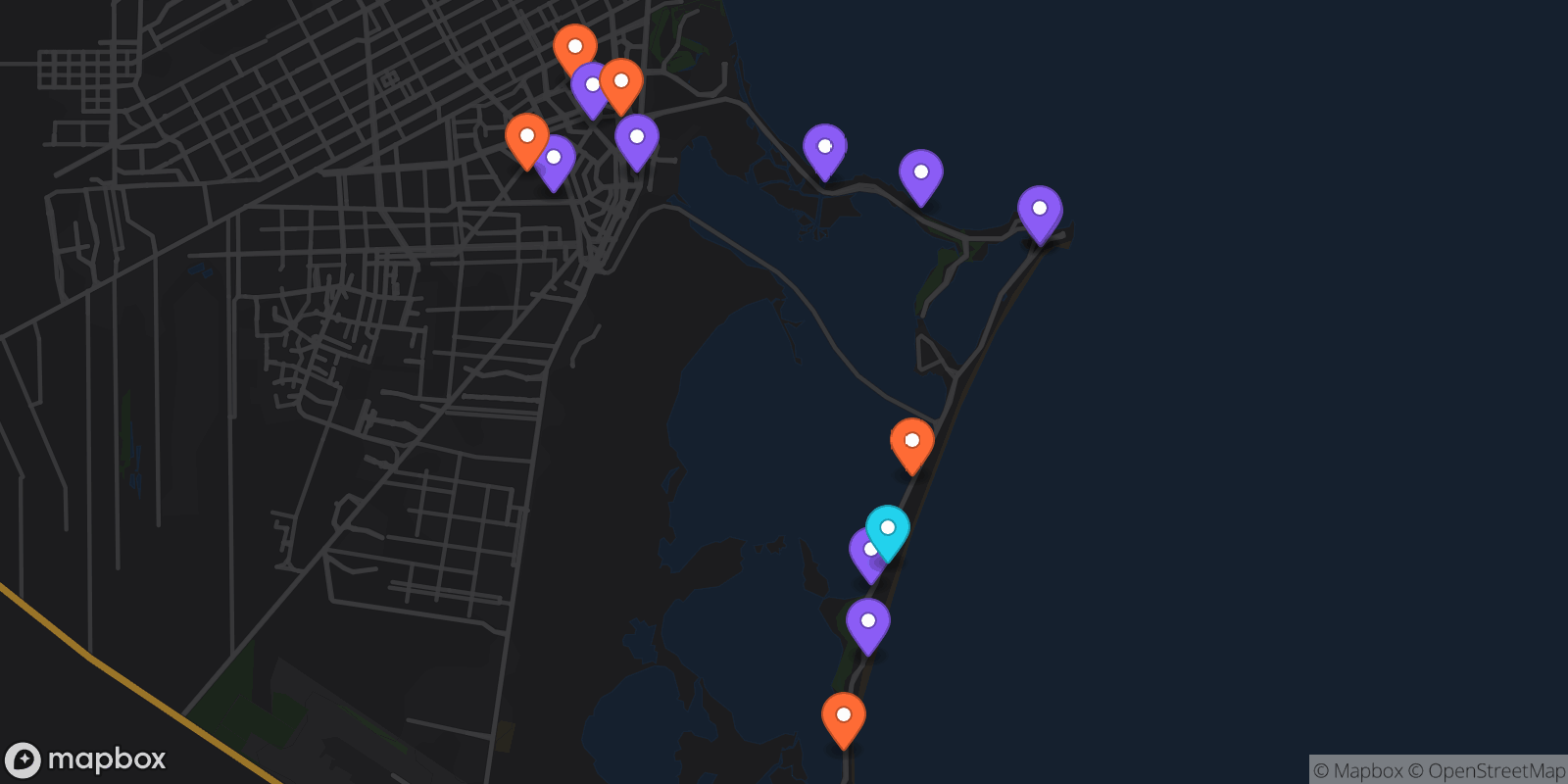 Map showing 15 locations