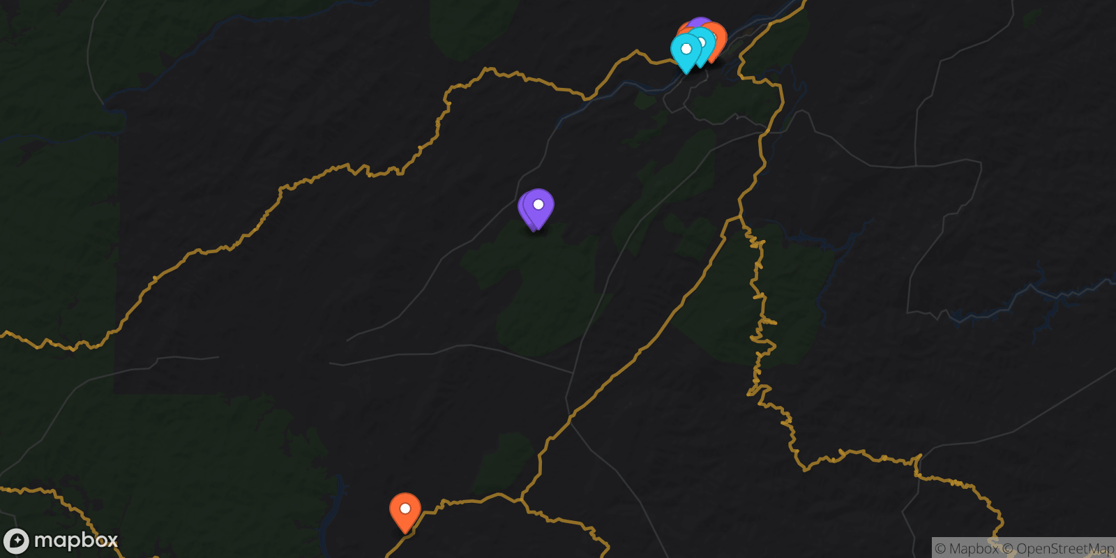 Map showing 17 locations