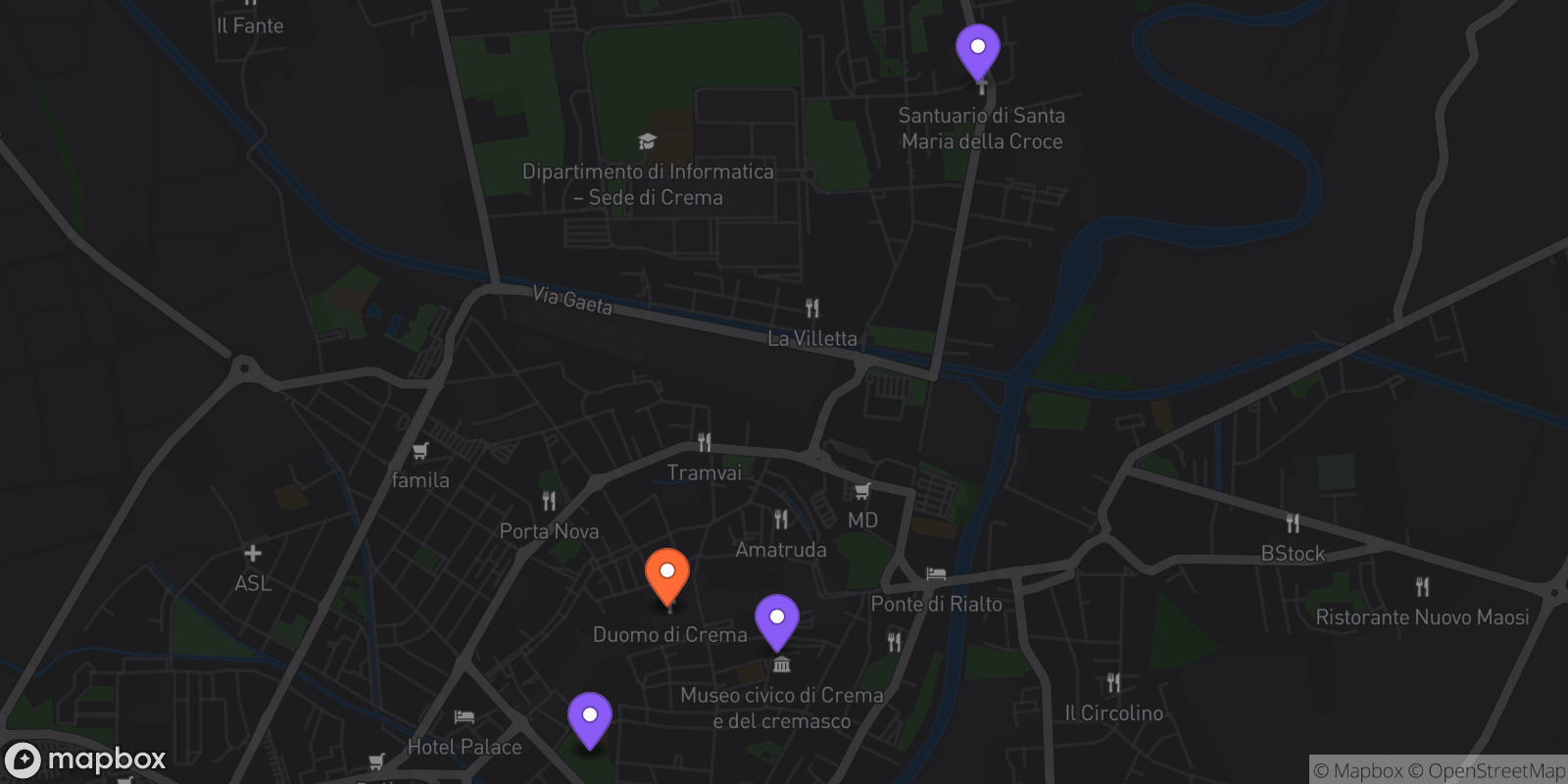 Map showing 6 locations