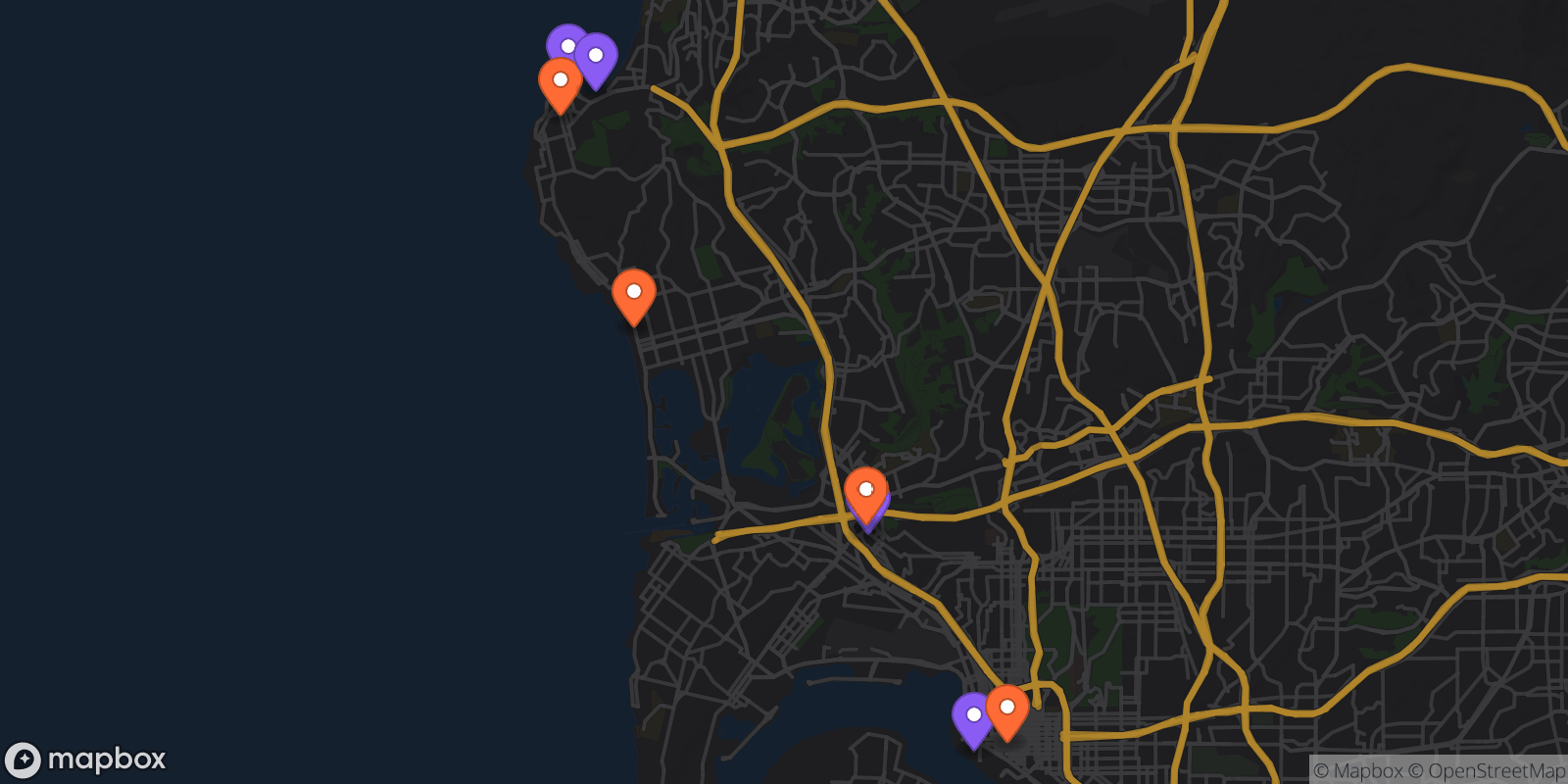Map showing 8 locations