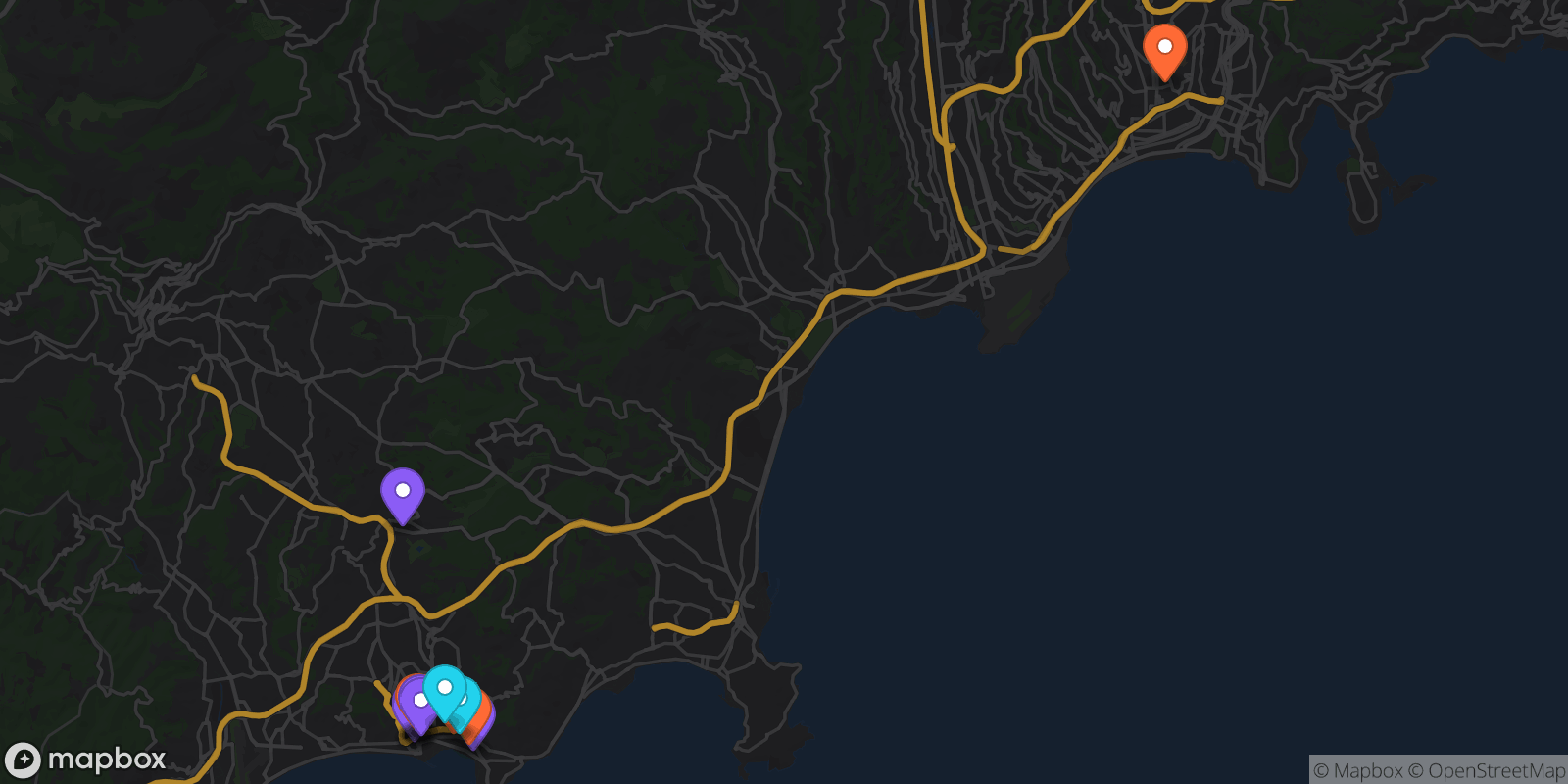 Map showing 14 locations