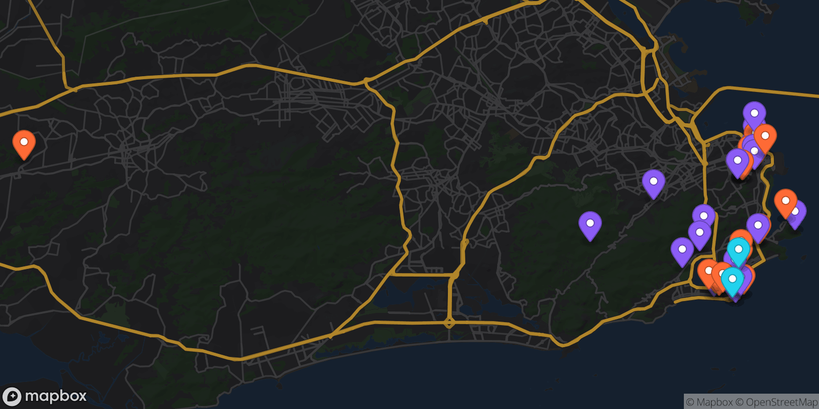 Map showing 38 locations