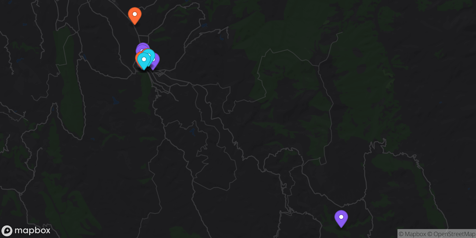 Map showing 15 locations