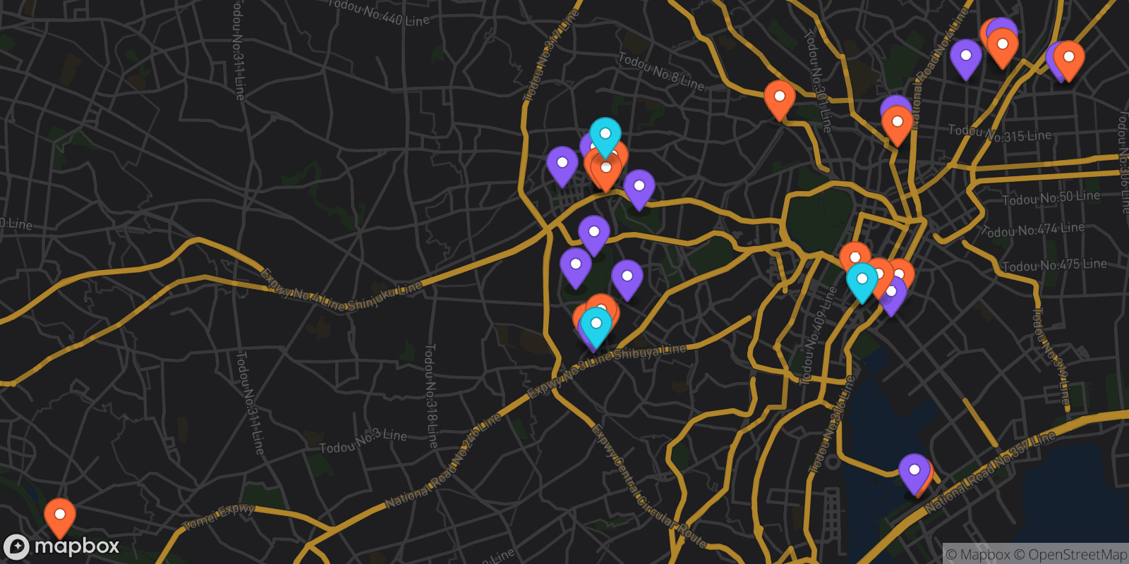 Map showing 34 locations