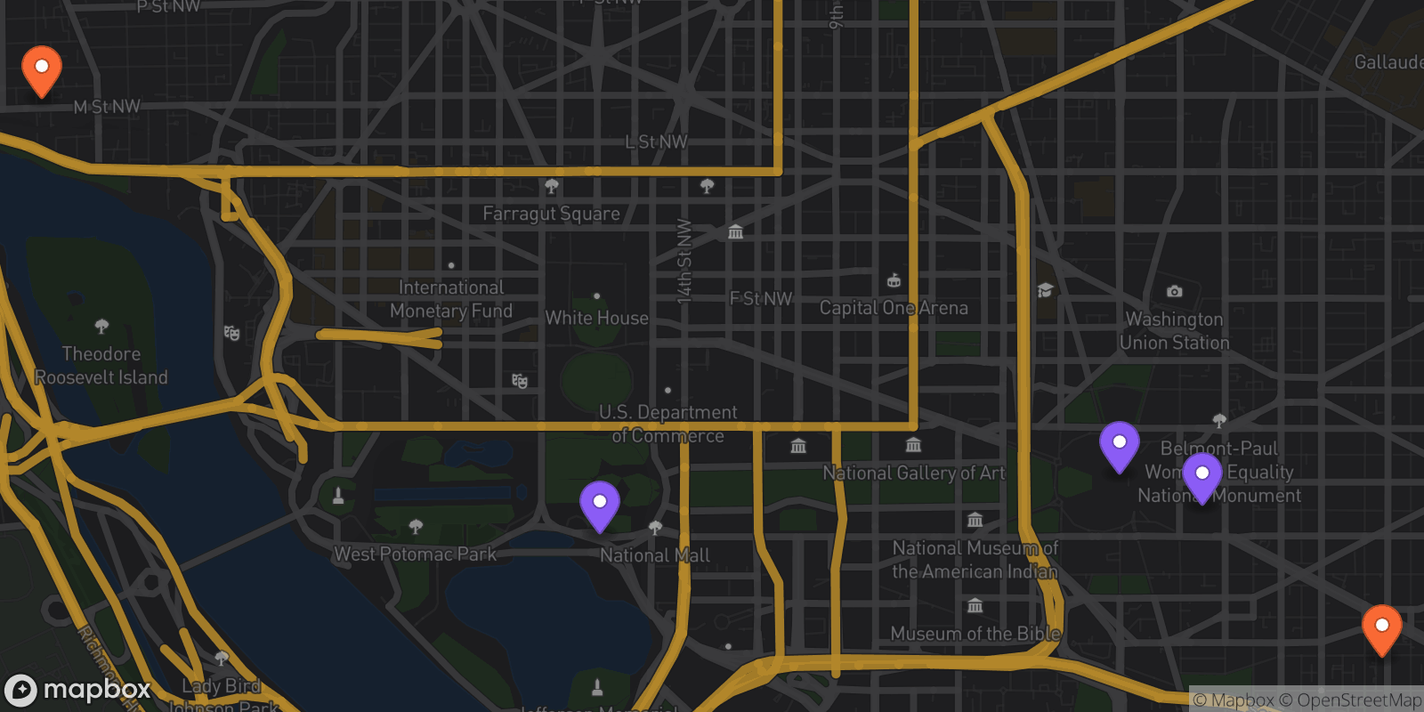 Map showing 5 locations