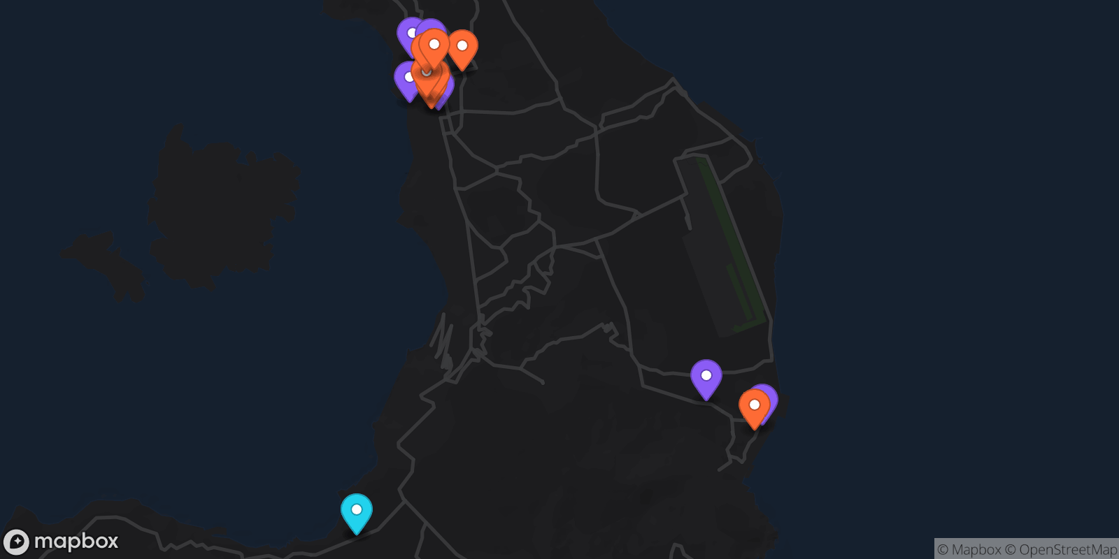 Map showing 17 locations