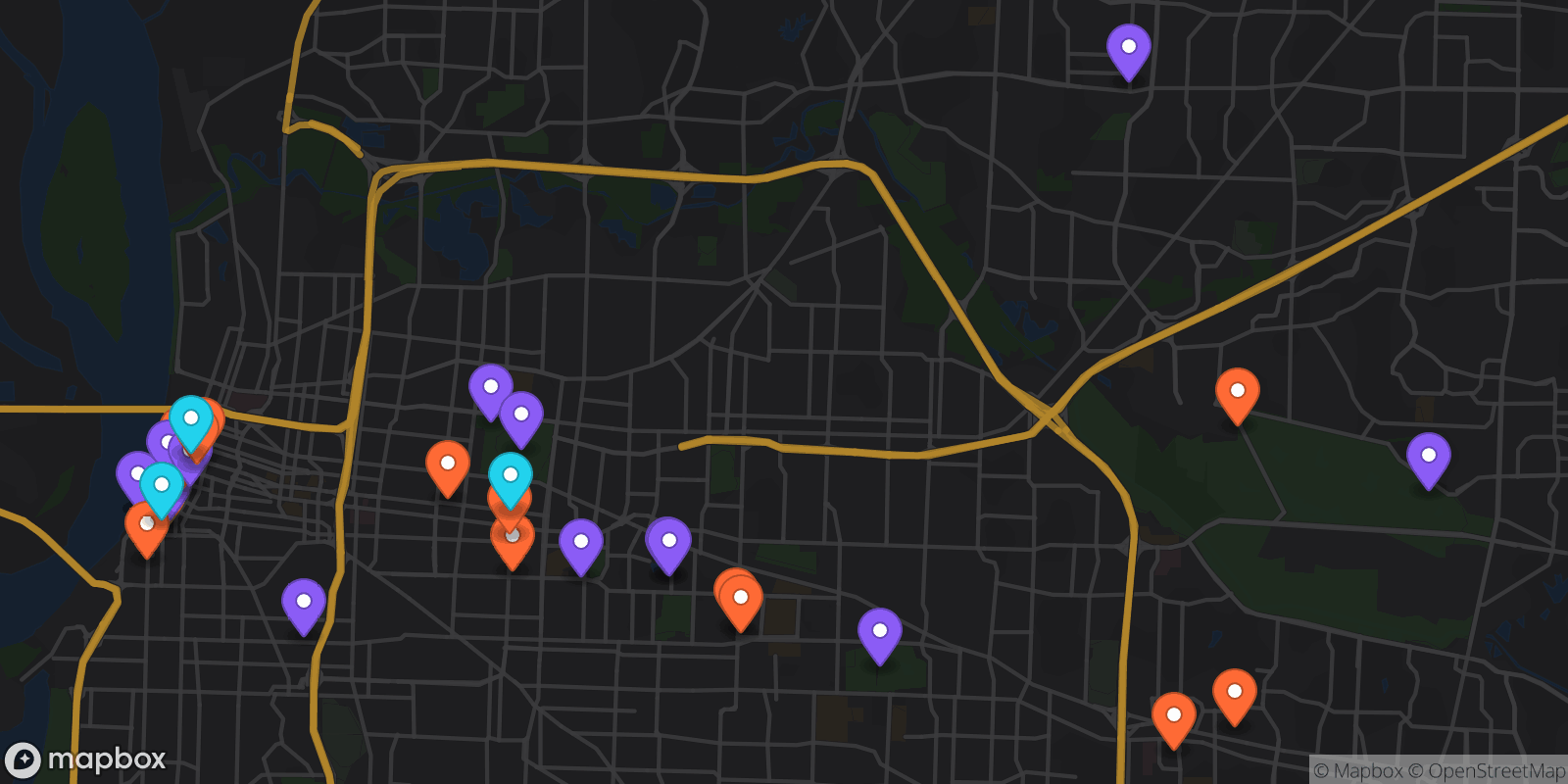 Map showing 30 locations