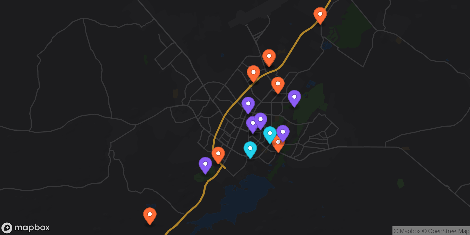 Map showing 18 locations