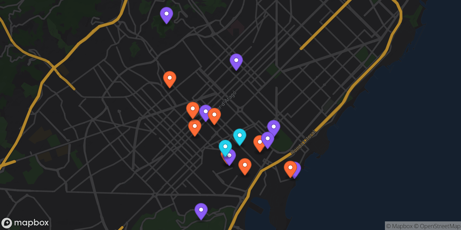 Map showing 18 locations