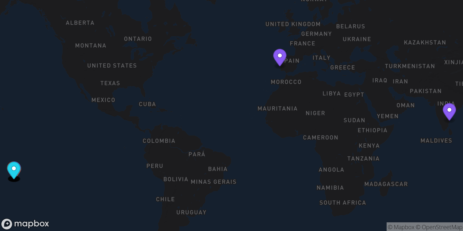 Map showing 19 locations