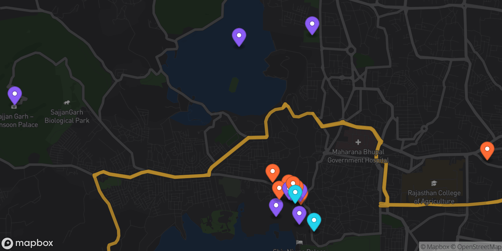 Map showing 17 locations