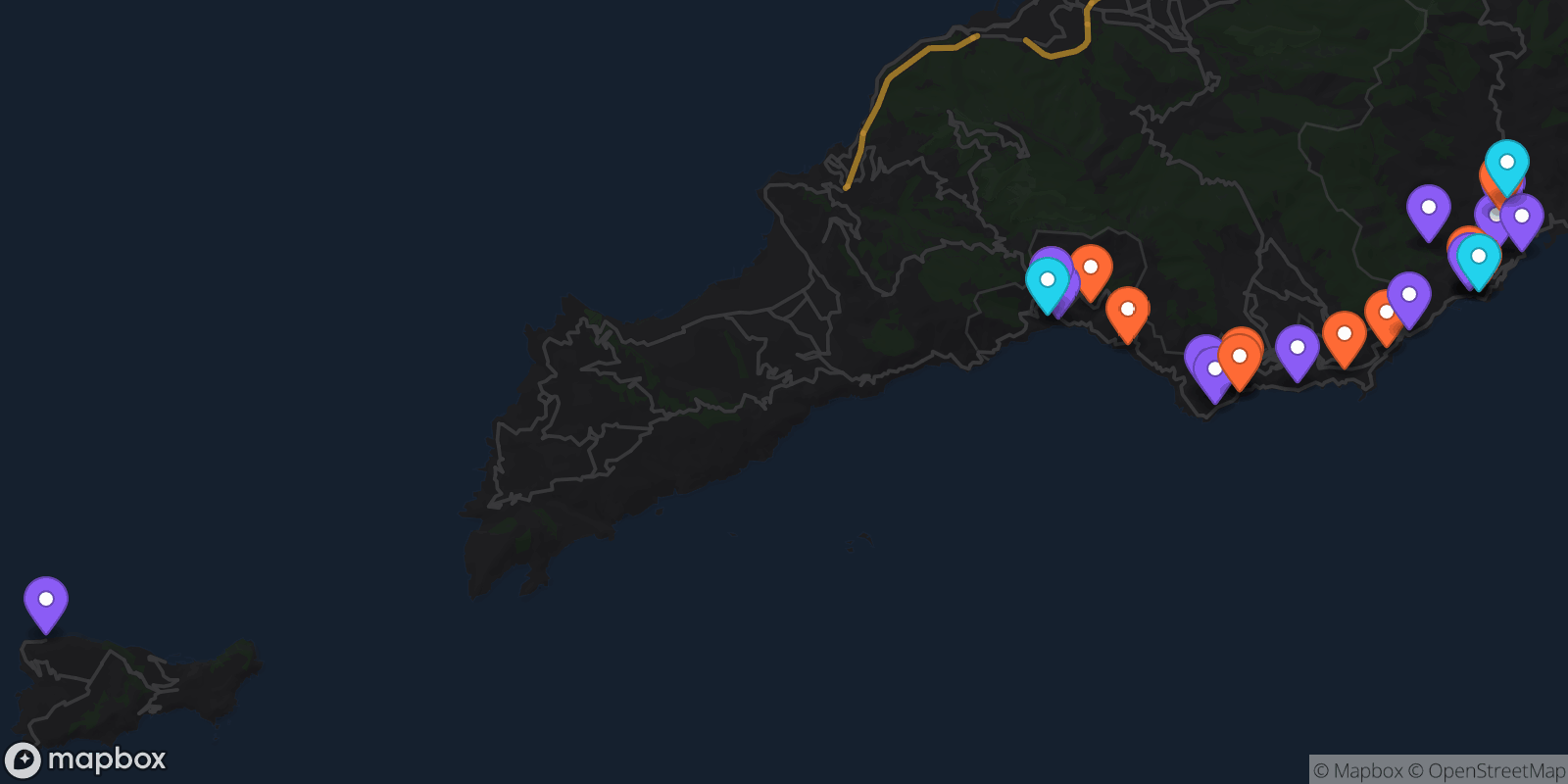 Map showing 28 locations