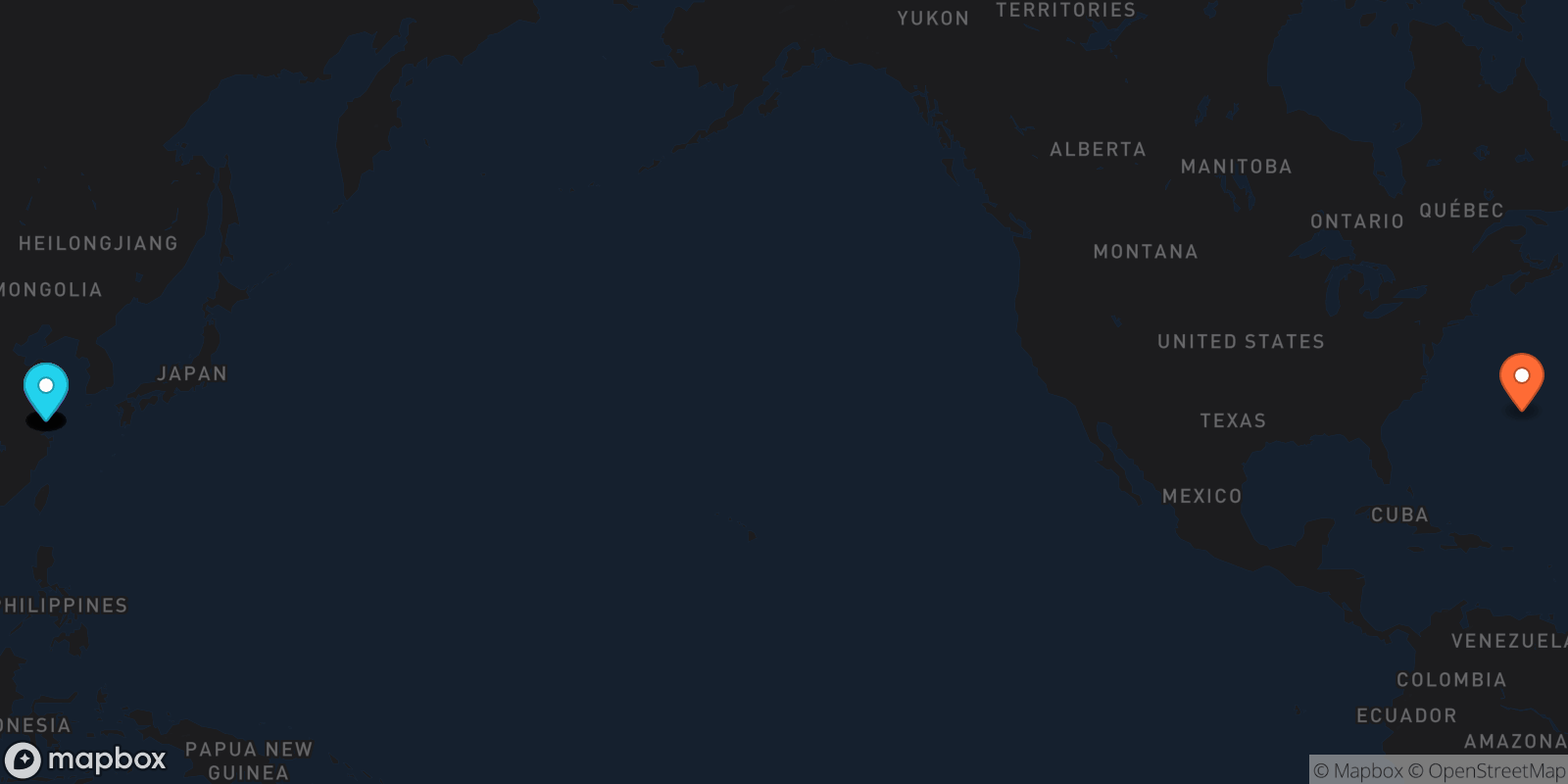 Map showing 15 locations