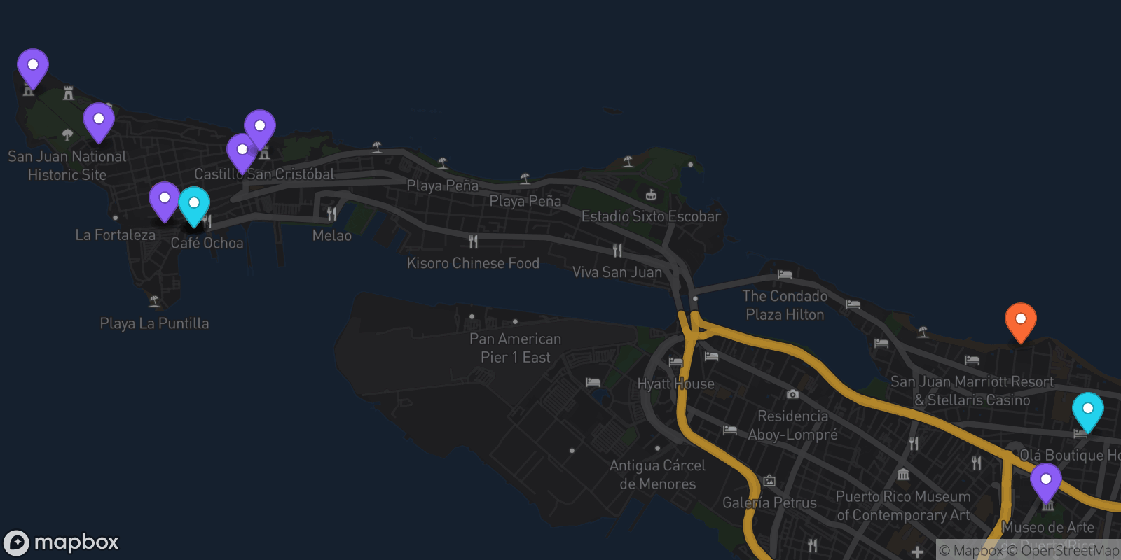 Map showing 14 locations