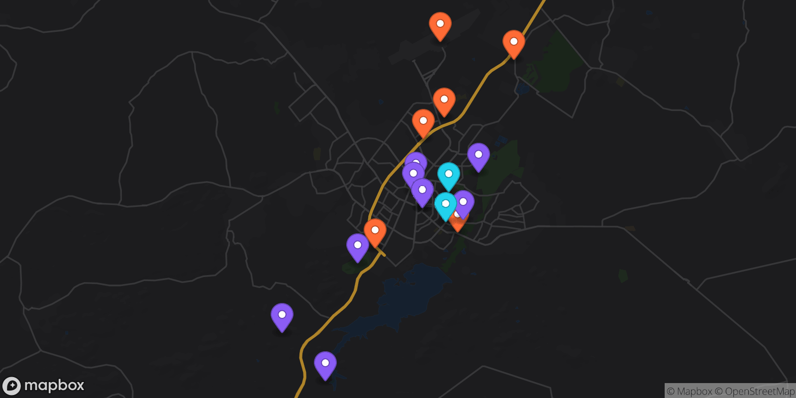Map showing 17 locations