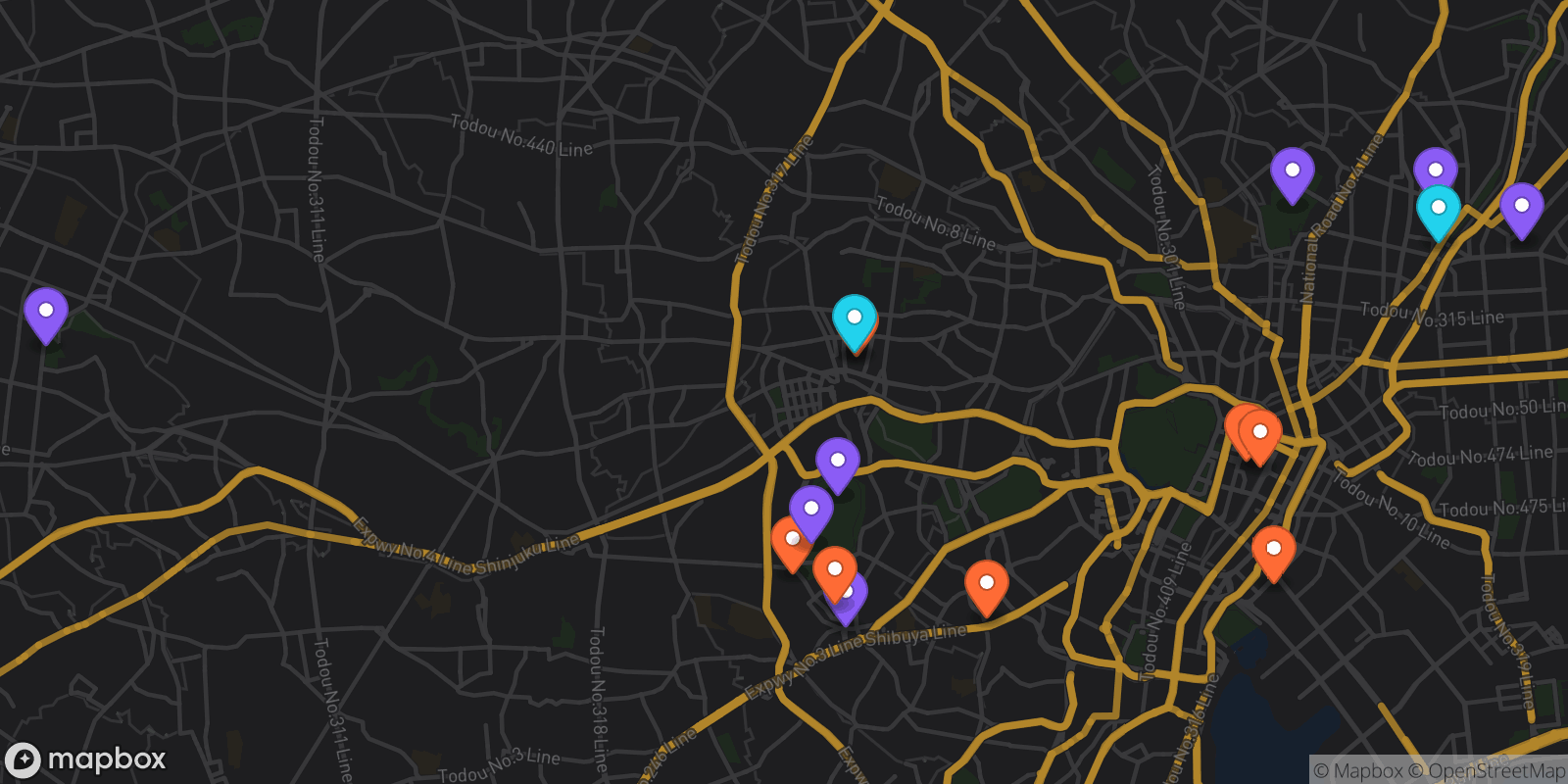 Map showing 16 locations