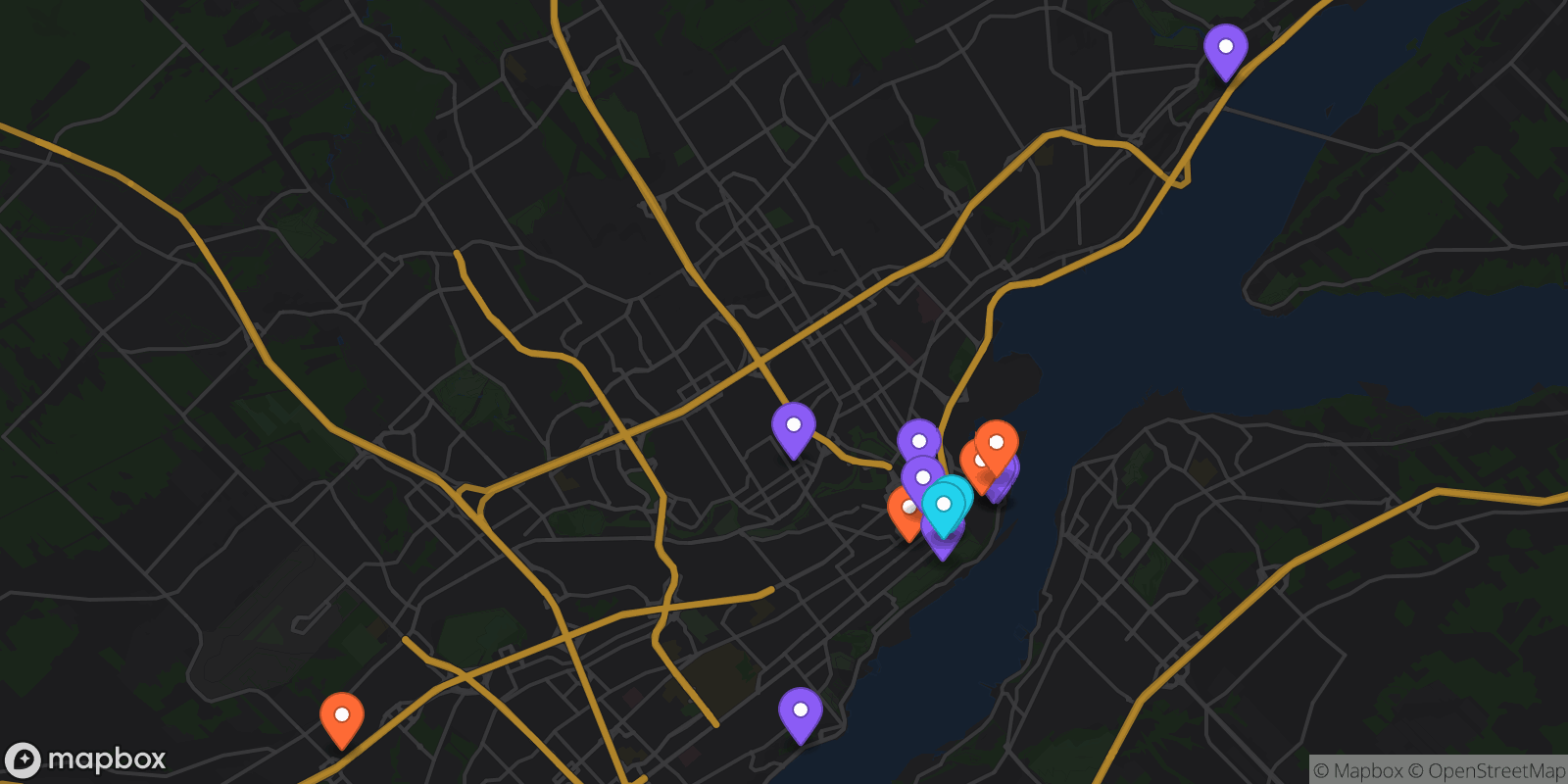 Map showing 15 locations