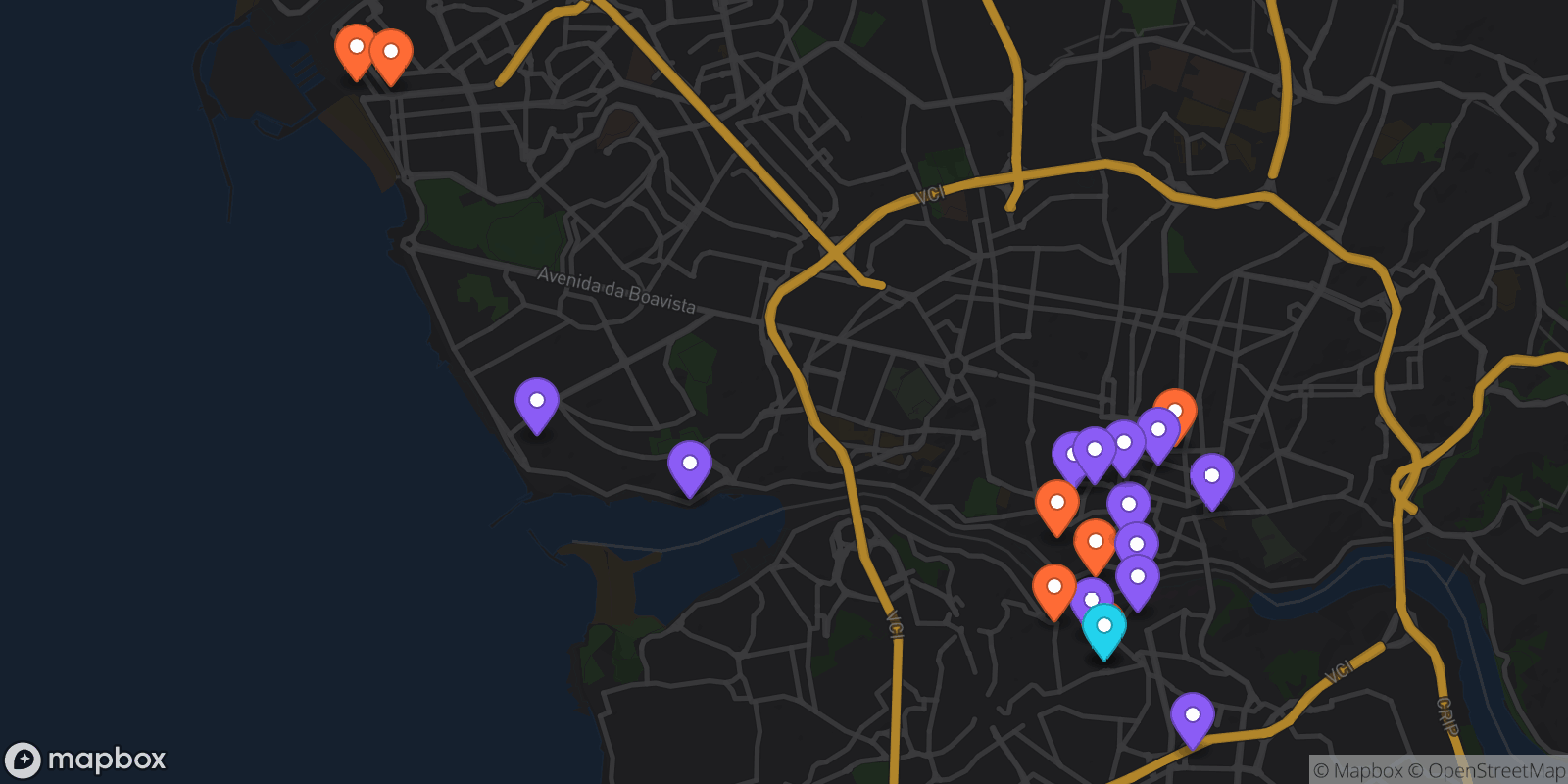 Map showing 20 locations